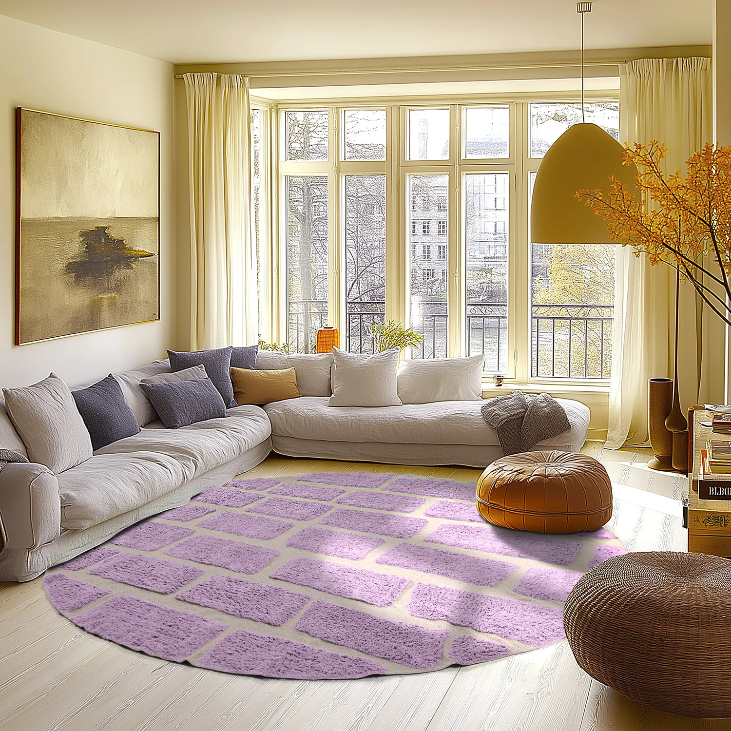 Rond vloerkleed - Cyrus Natural Cotton Shaggy (paars)
