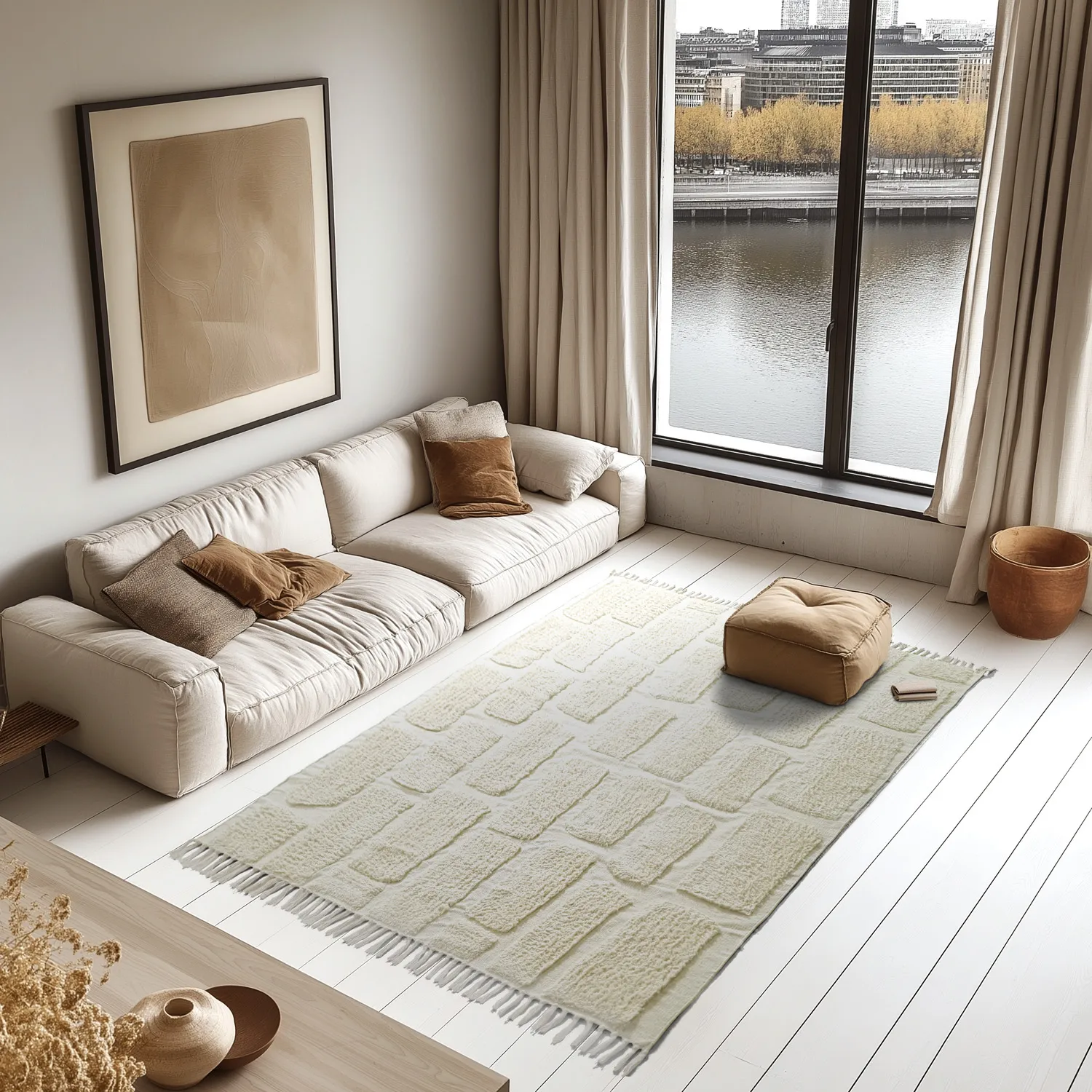 Hoogpolig vloerkleed - Cyrus Natural Cotton Shaggy (gebroken wit)