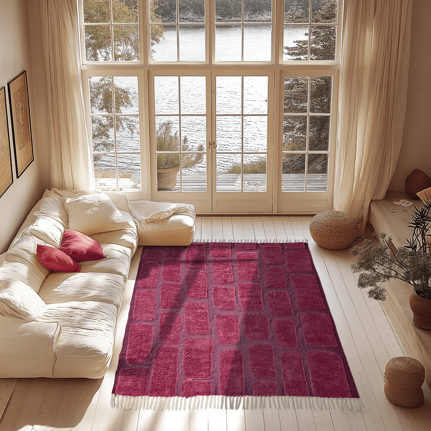 Hoogpolig vloerkleed - Cyrus Natural Cotton Shaggy (rood)