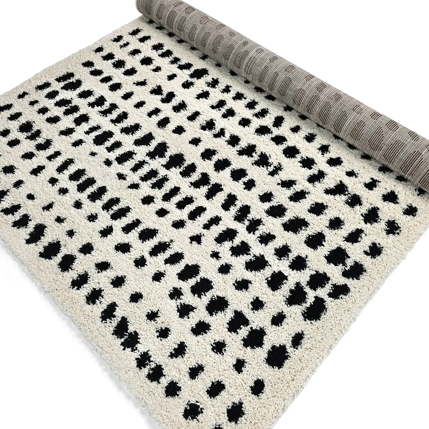 Hoogpolig vloerkleed - Dotty (zwart/wit)