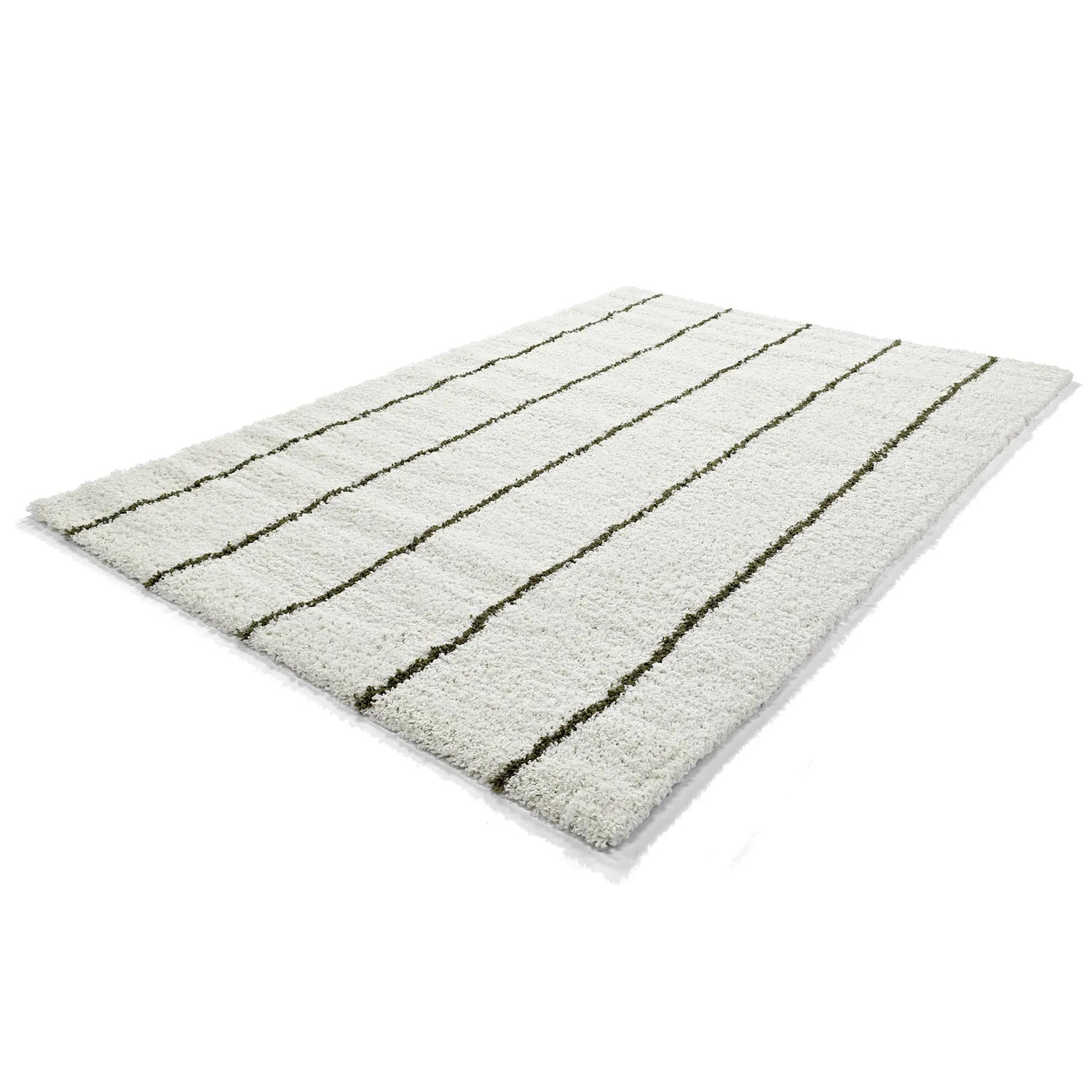 Hoogpolig vloerkleed - Eze (wit/groen)