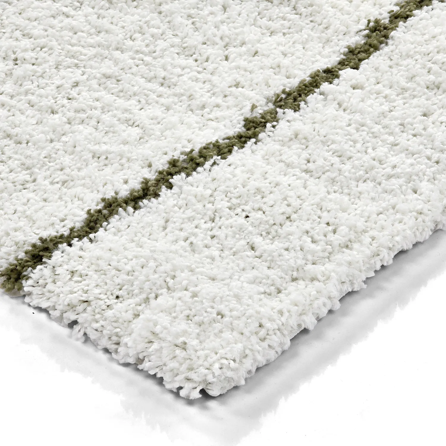 Hoogpolig vloerkleed - Eze (wit/groen)