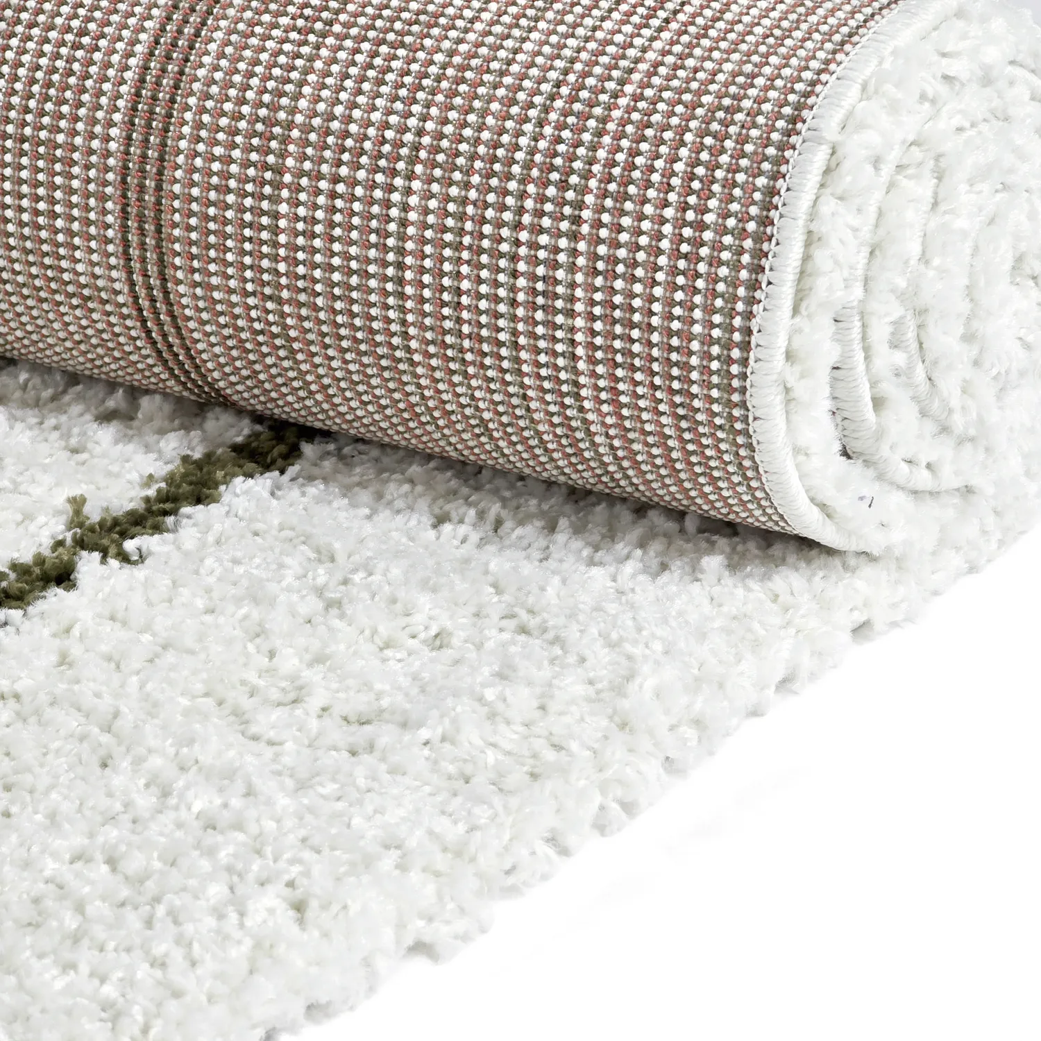 Hoogpolig vloerkleed - Eze (wit/groen)