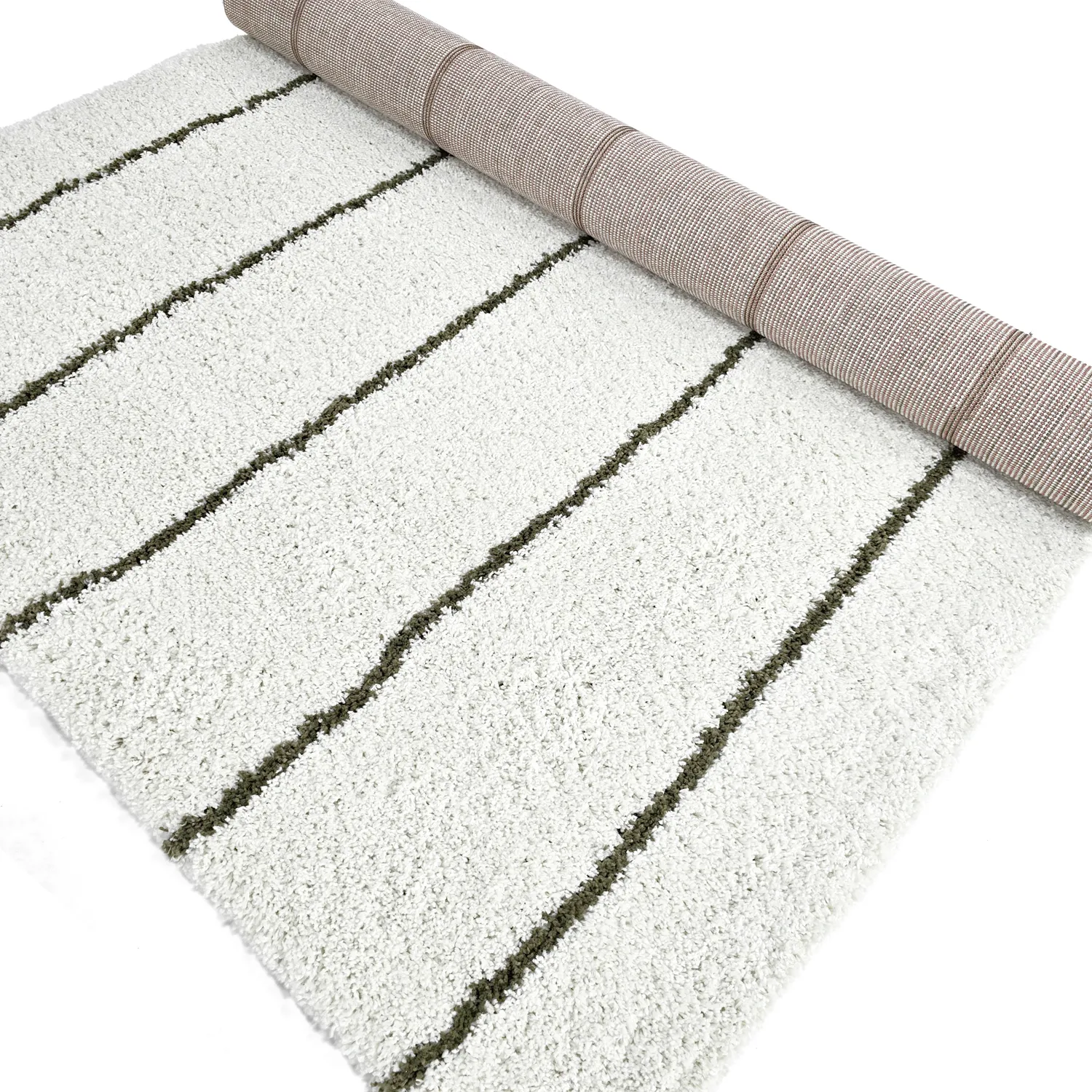 Hoogpolig vloerkleed - Eze (wit/groen)