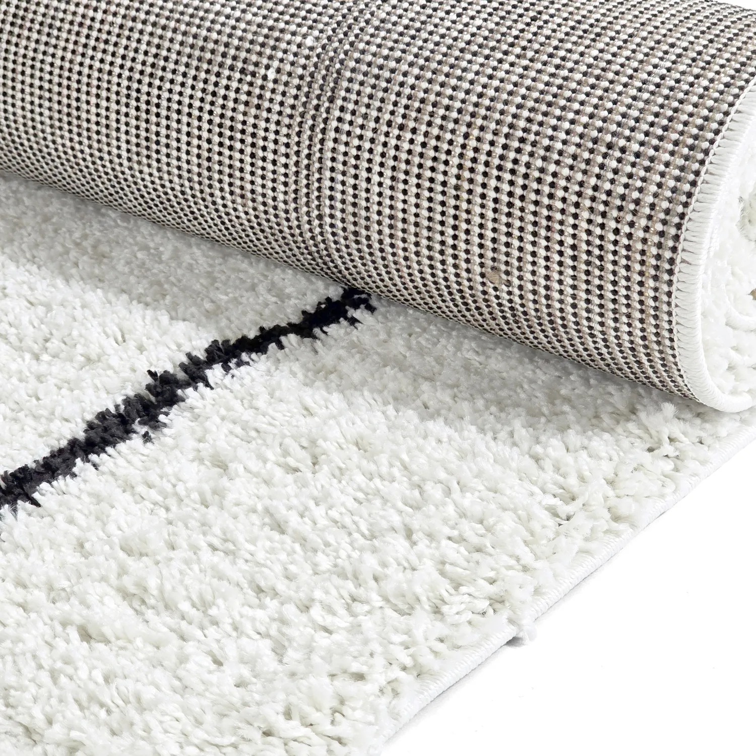 Hoogpolig vloerkleed - Eze (wit/zwart)