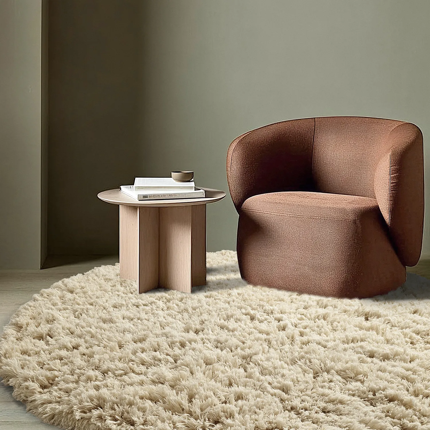 Rond vloerkleed - Fassale Hand Woven Wool Shaggy (room)