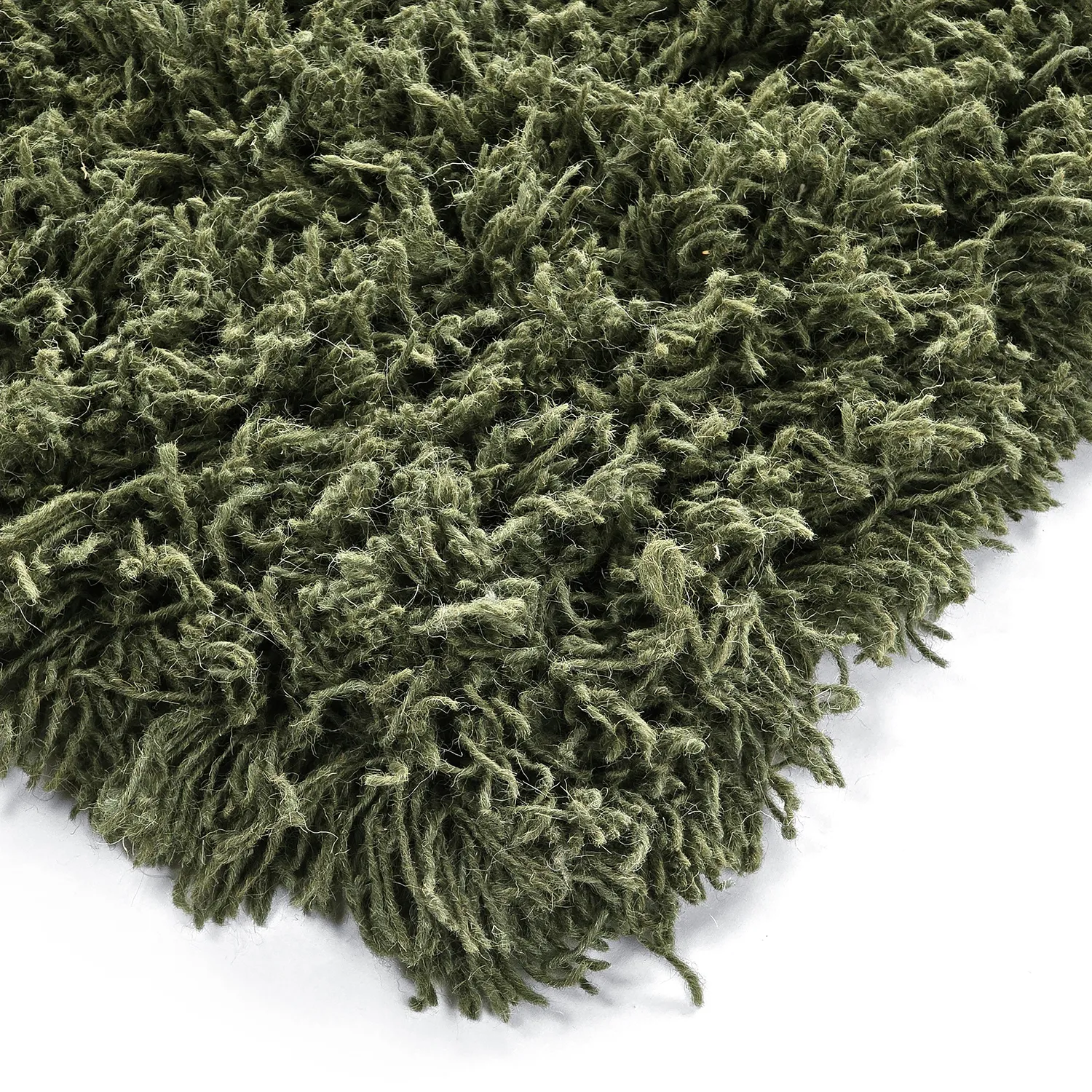 Hoogpolig vloerkleed - Fassale Hand Woven Wool Shaggy (mosgroen)