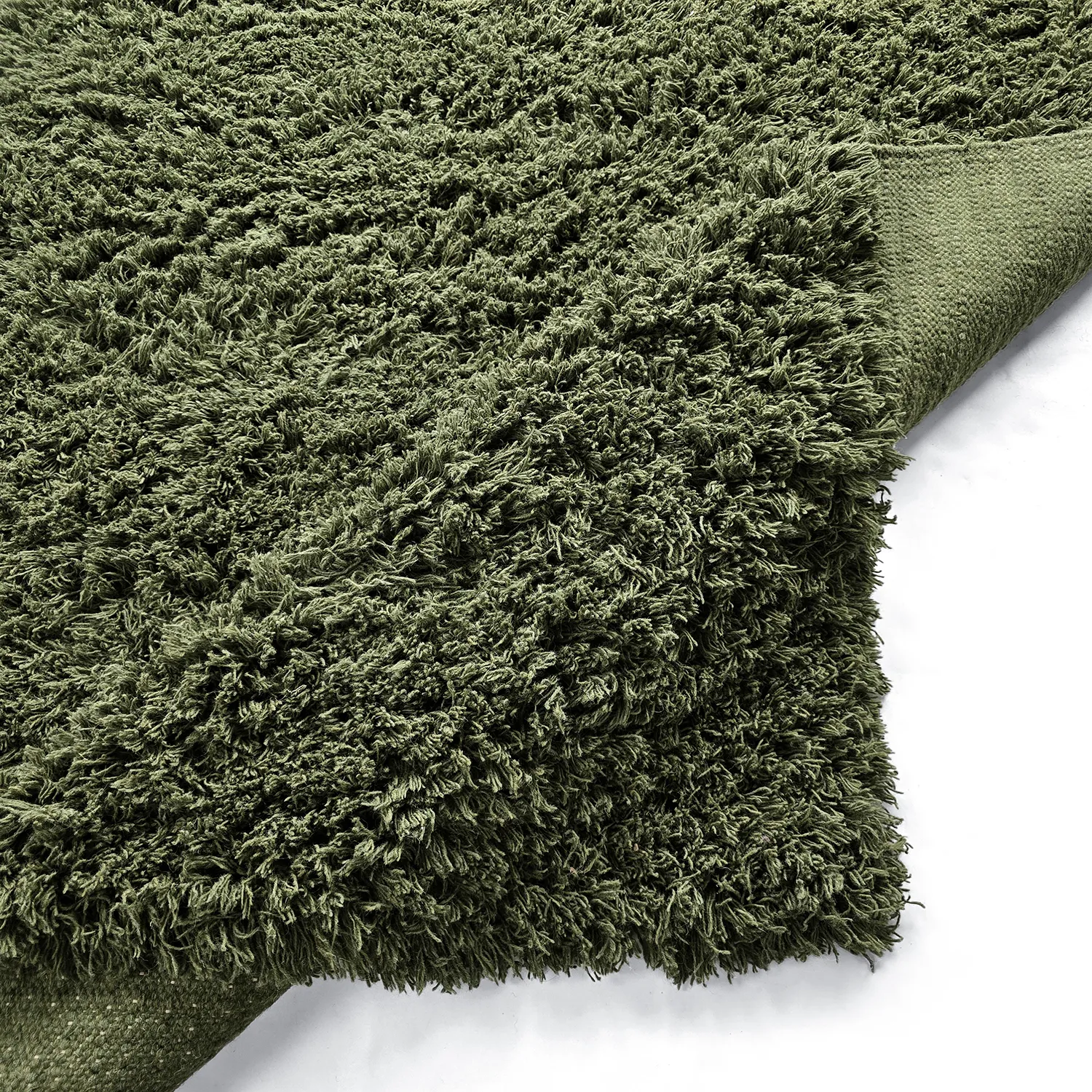 Hoogpolig vloerkleed - Fassale Hand Woven Wool Shaggy (mosgroen)