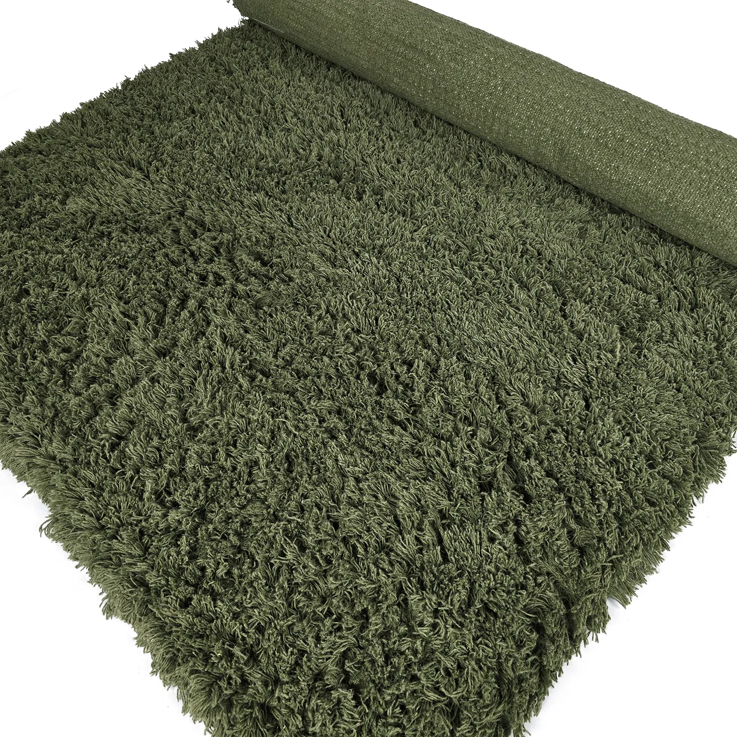 Hoogpolig vloerkleed - Fassale Hand Woven Wool Shaggy (mosgroen)