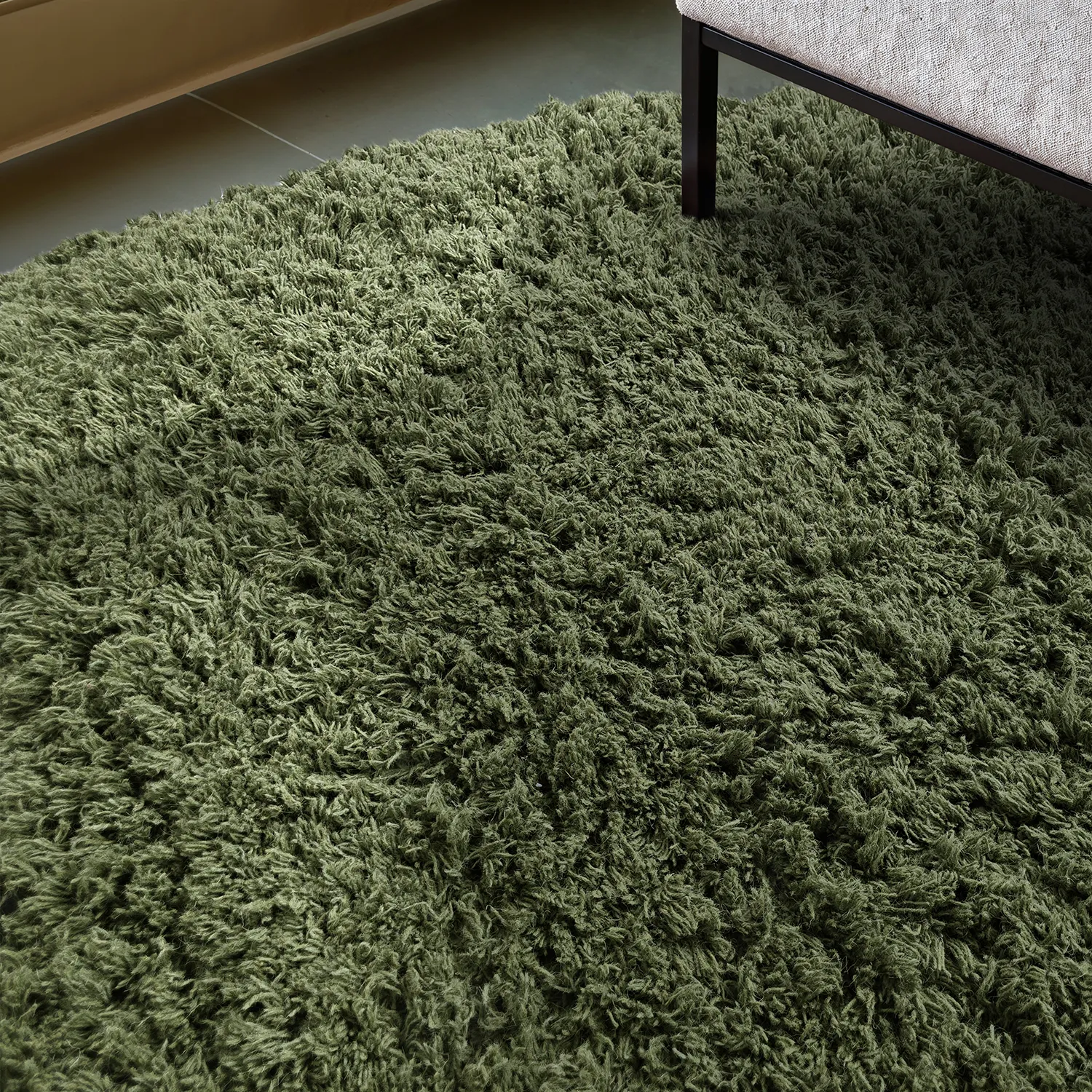 Rond vloerkleed - Fassale Hand Woven Wool Shaggy (mosgroen)