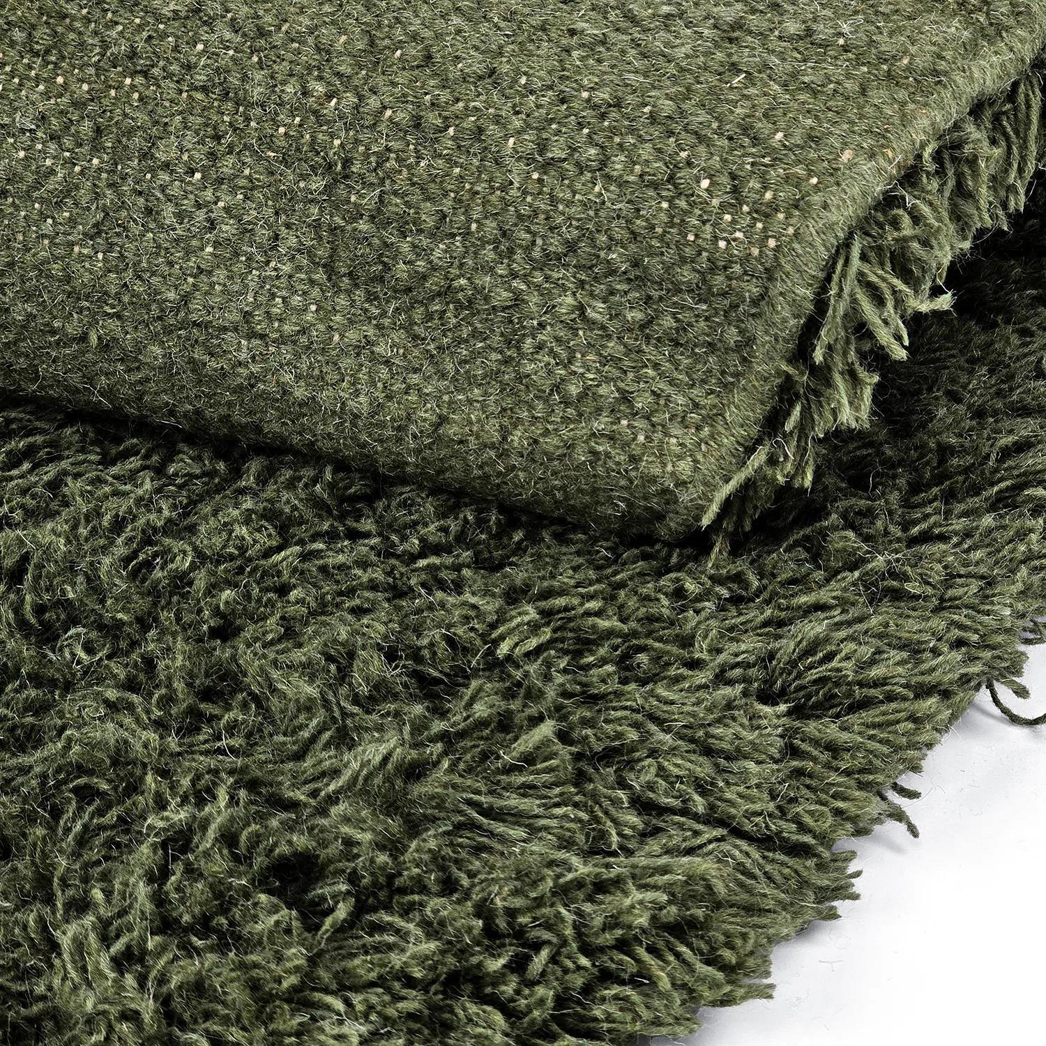 Rond vloerkleed - Fassale Hand Woven Wool Shaggy (mosgroen)