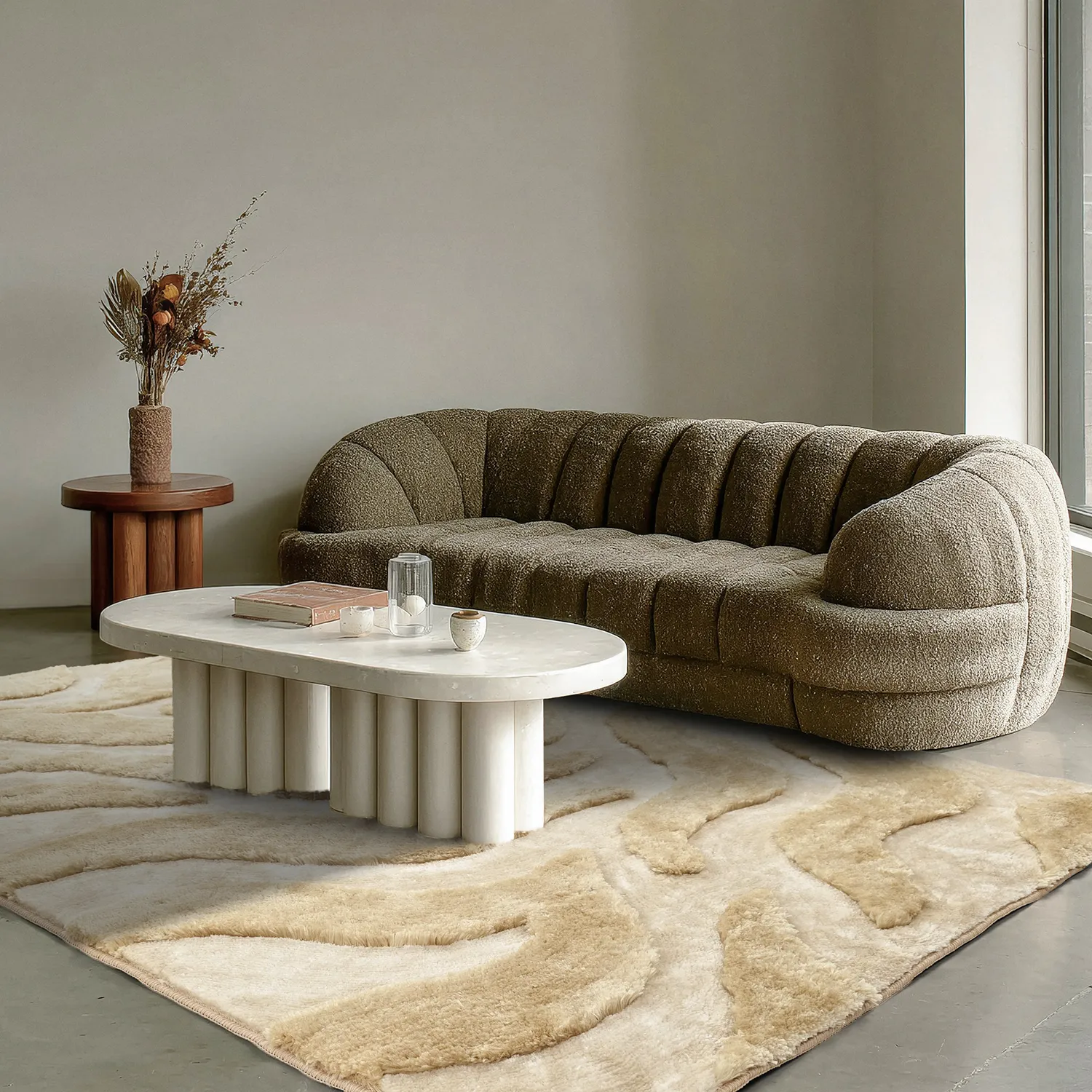 Hoogpolig vloerkleed - Fergana (crème/beige)