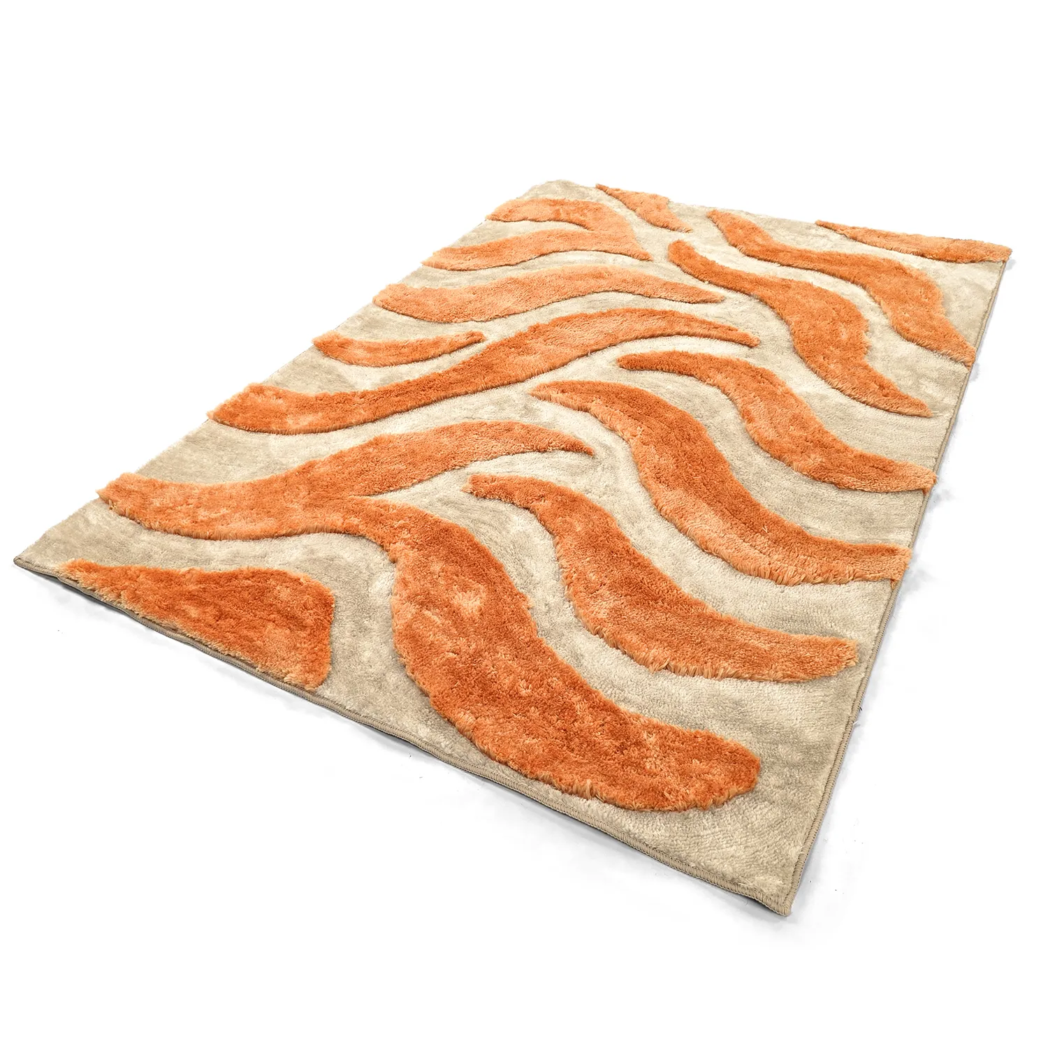 Hoogpolig vloerkleed - Fergana (crème/oranje)