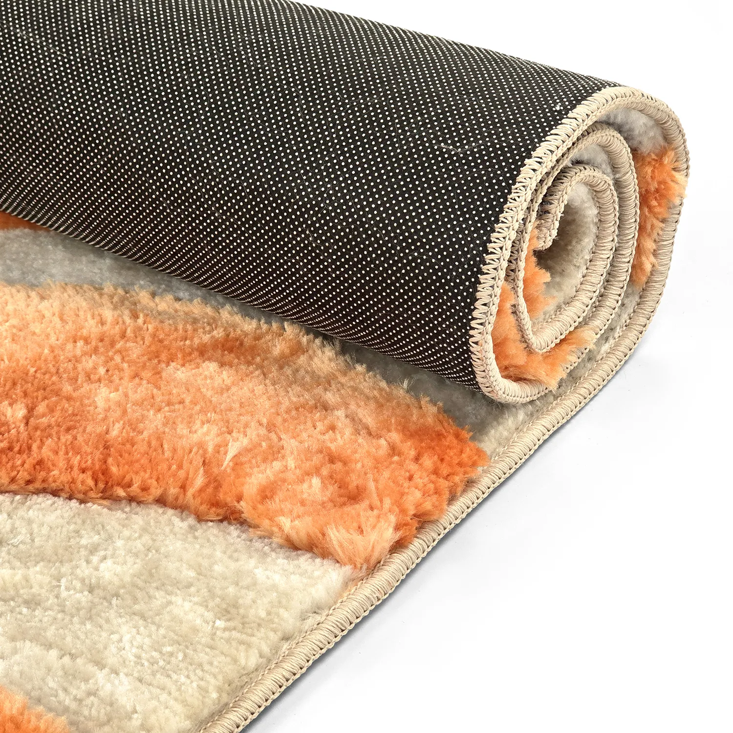 Hoogpolig vloerkleed - Fergana (crème/oranje)