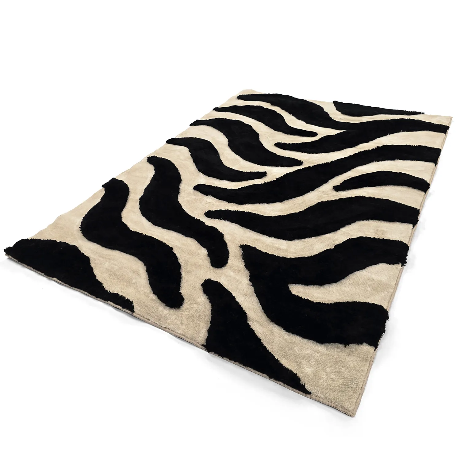 Hoogpolig vloerkleed - Fergana (crème/zwart)