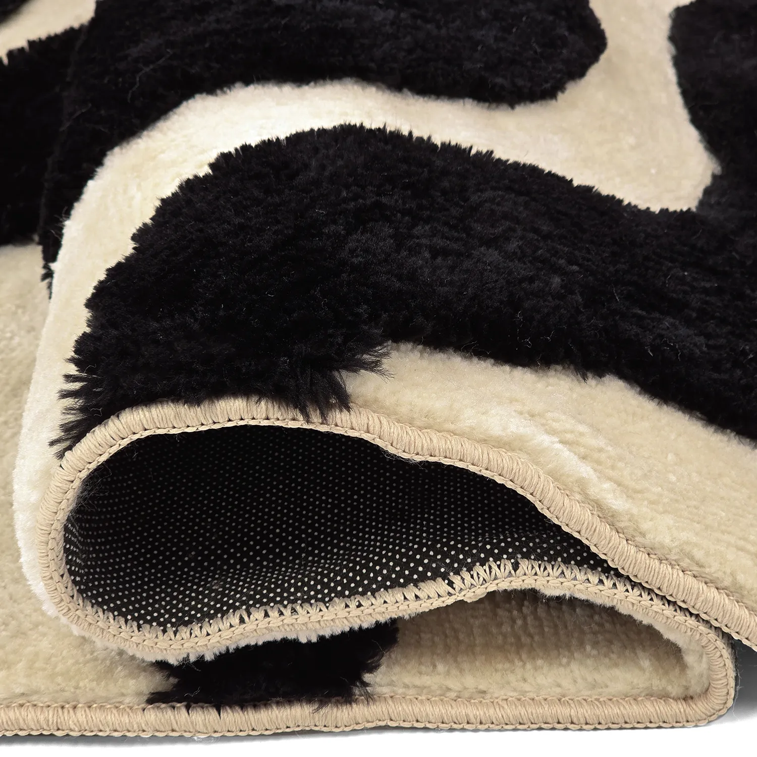 Hoogpolig vloerkleed - Fergana (crème/zwart)