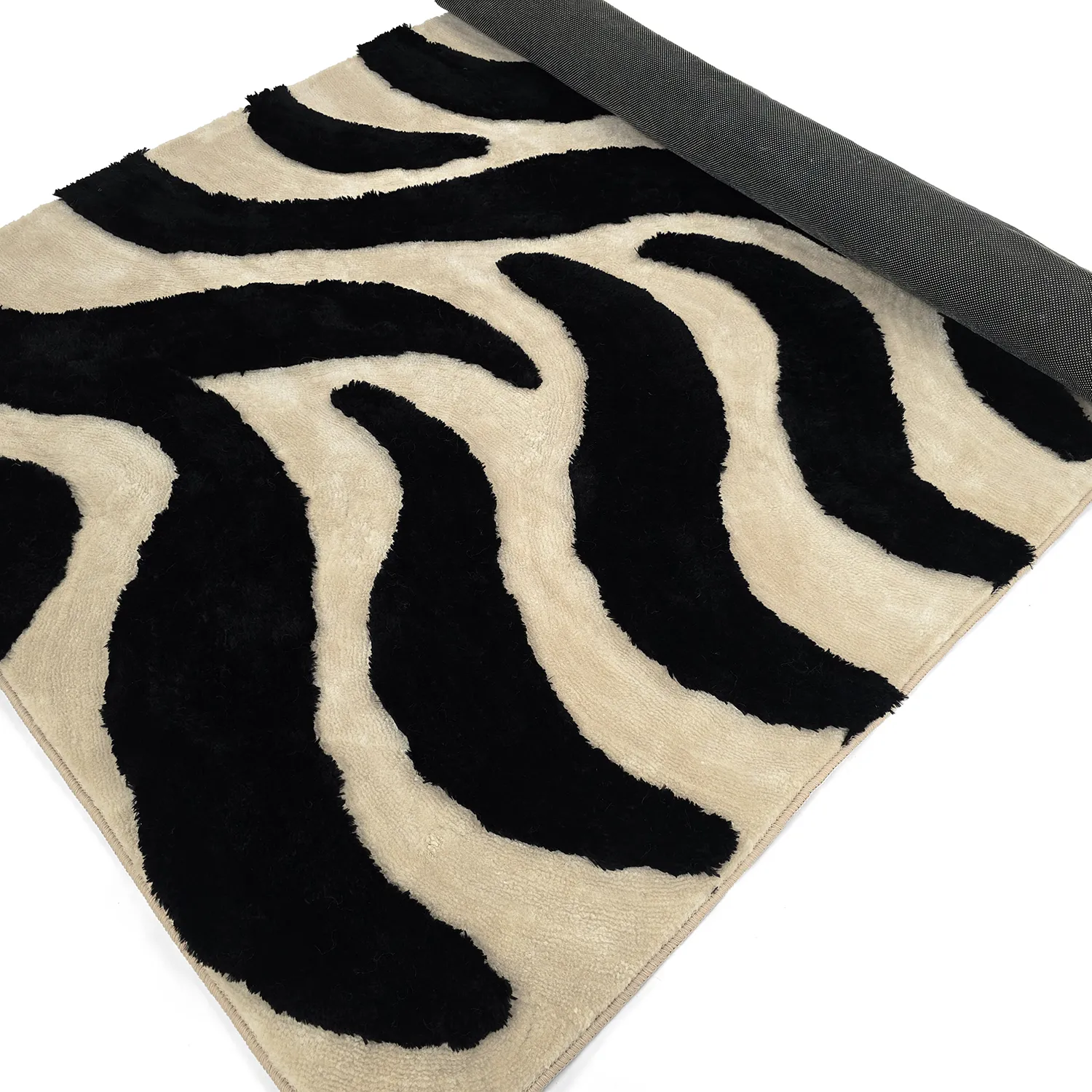 Hoogpolig vloerkleed - Fergana (crème/zwart)