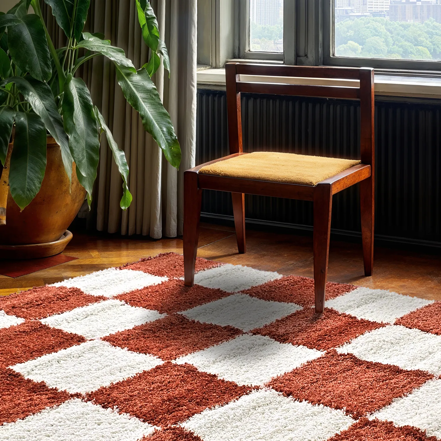 Hoogpolig vloerkleed - Gordes (oranje/wit)