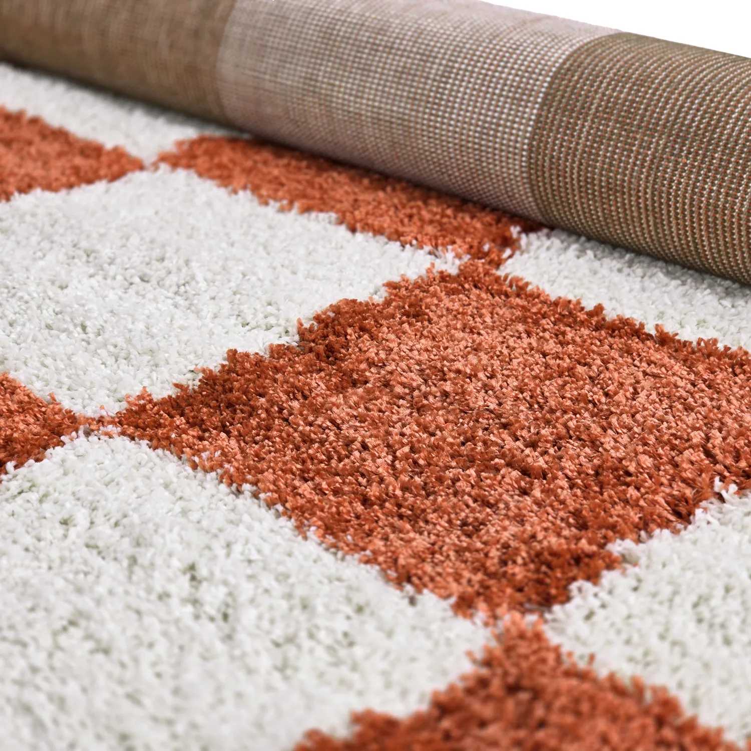 Hoogpolig vloerkleed - Gordes (oranje/wit)