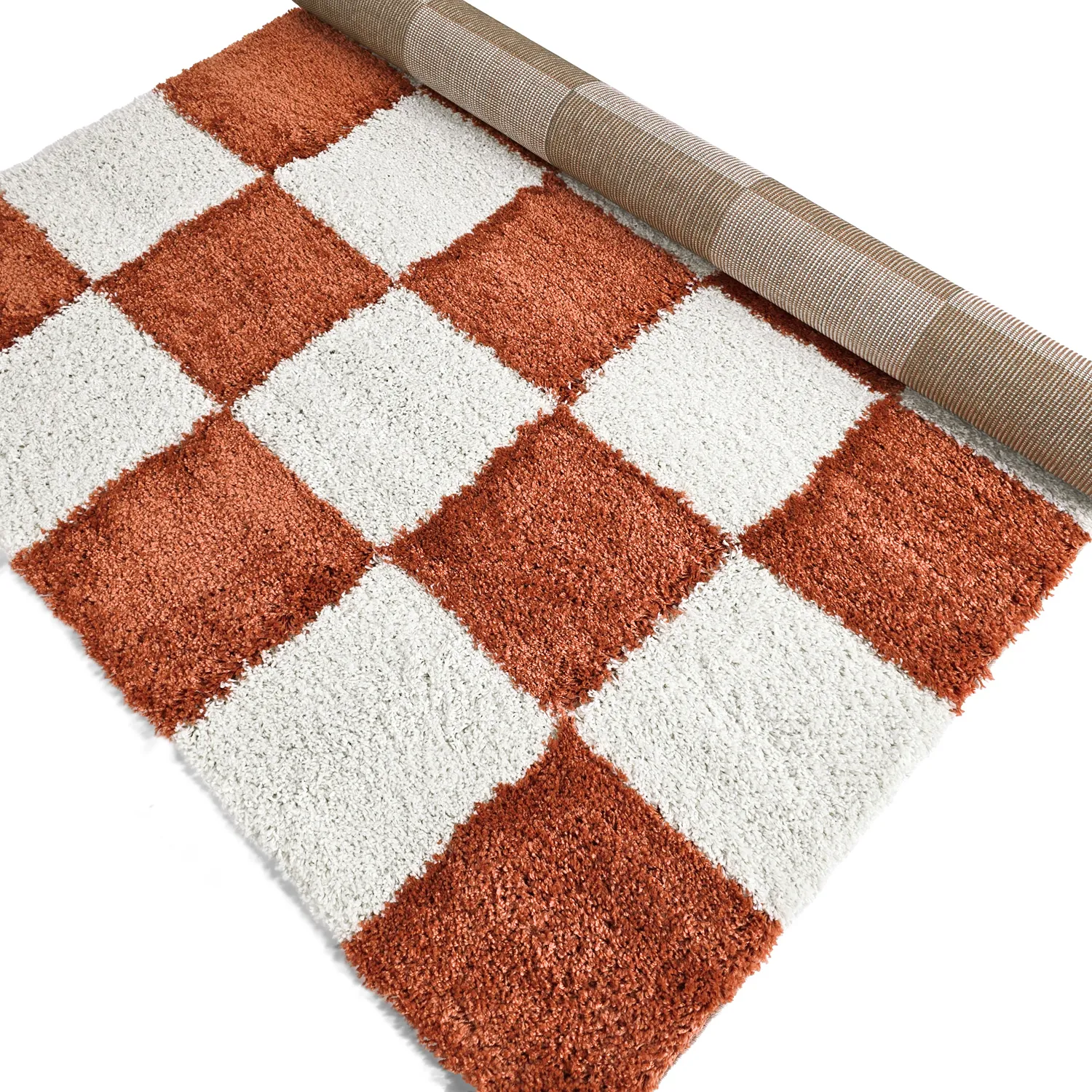 Hoogpolig vloerkleed - Gordes (oranje/wit)