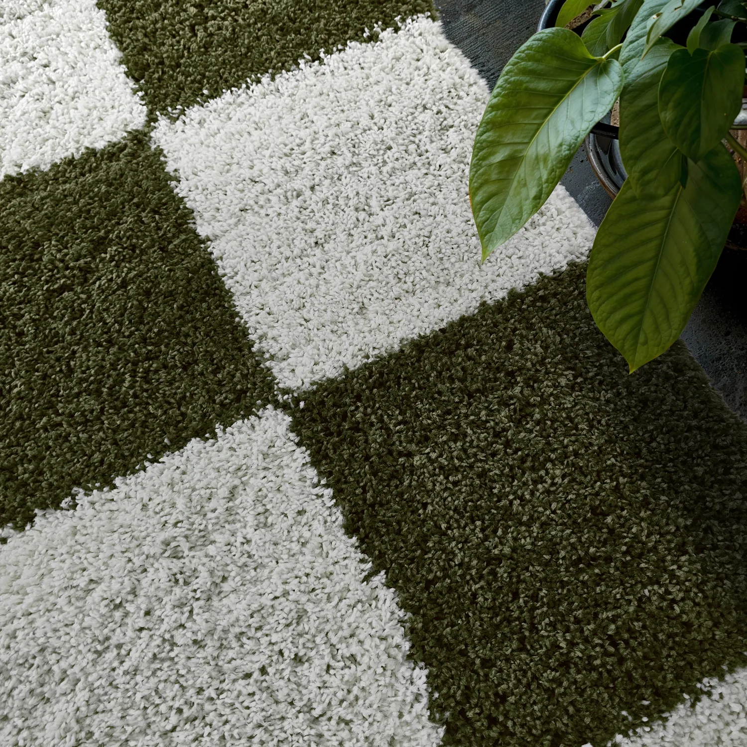 Hoogpolig vloerkleed - Gordes (groen/wit)