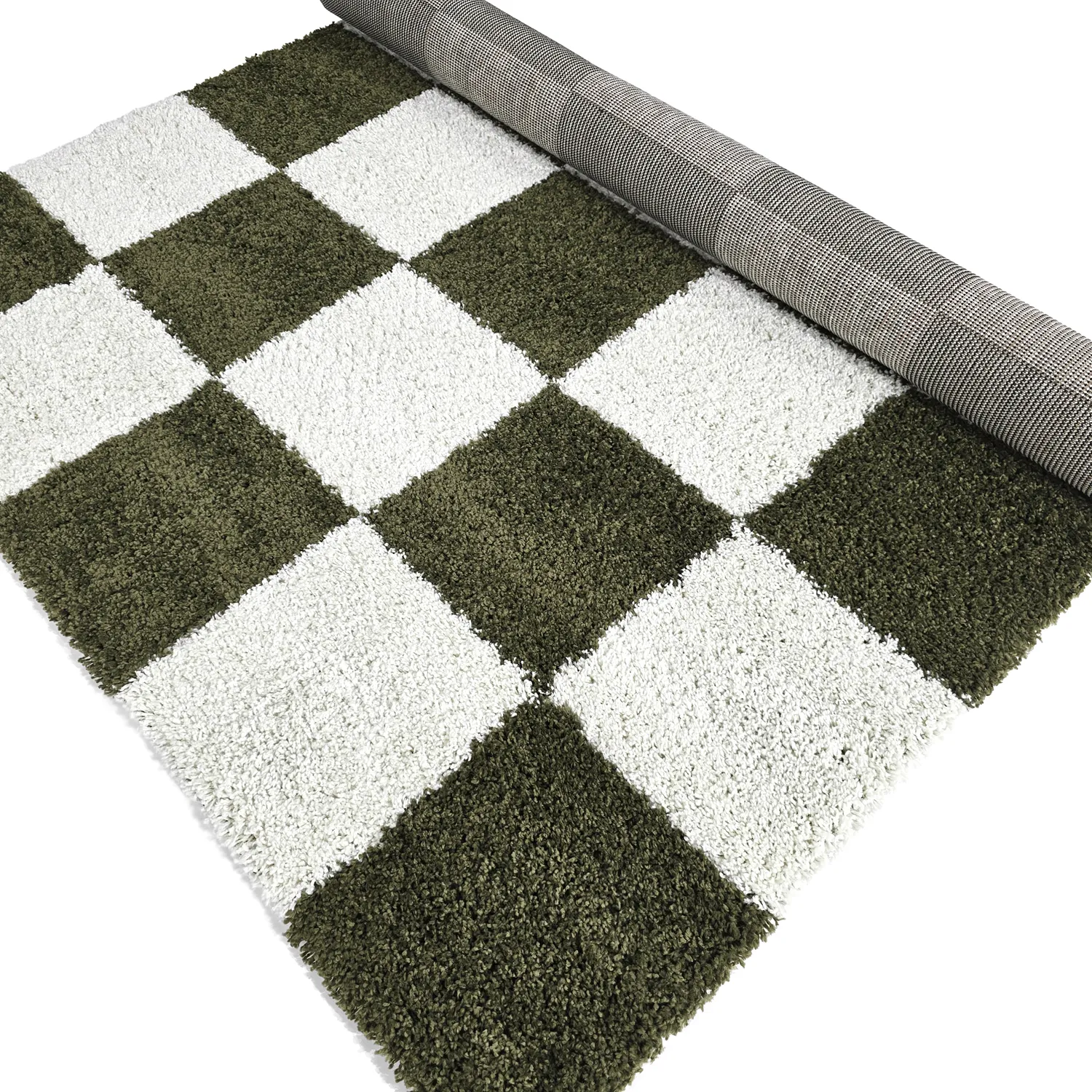 Hoogpolig vloerkleed - Gordes (groen/wit)