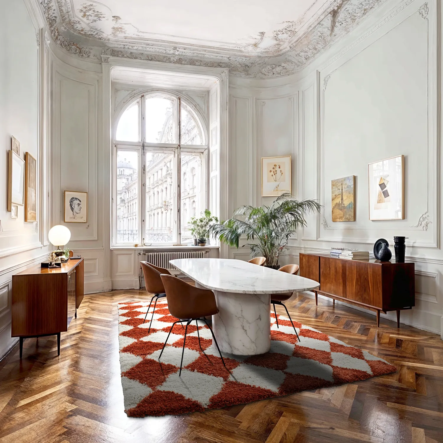 Hoogpolig vloerkleed - Albi (wit/oranje)