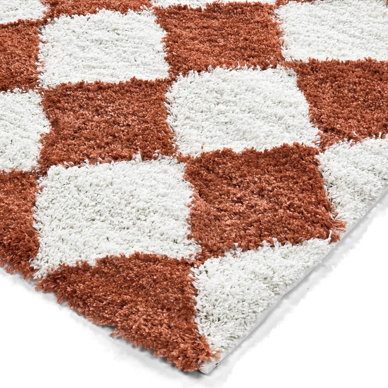 Hoogpolig vloerkleed - Albi (wit/oranje)