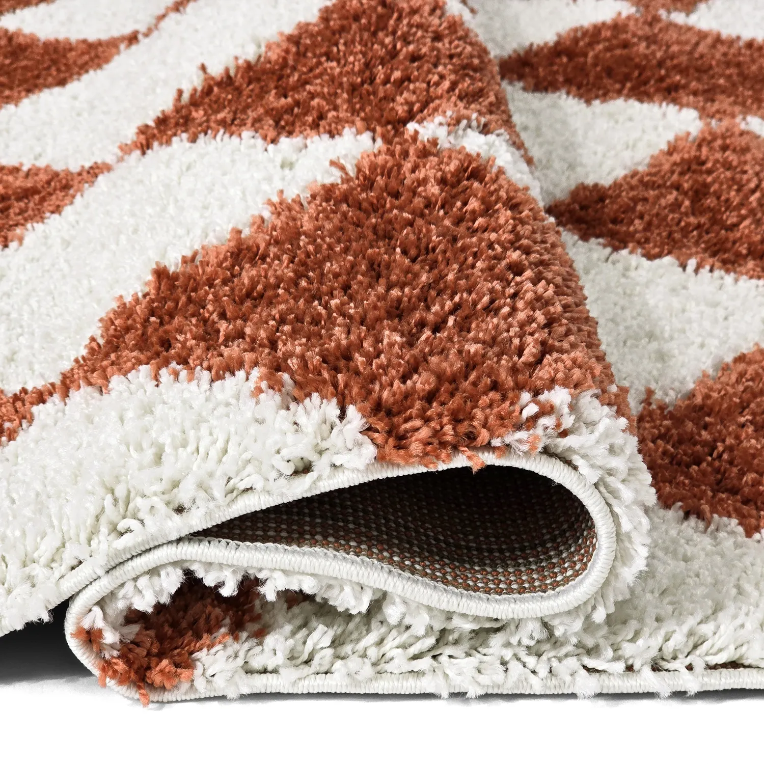 Hoogpolig vloerkleed - Albi (wit/oranje)