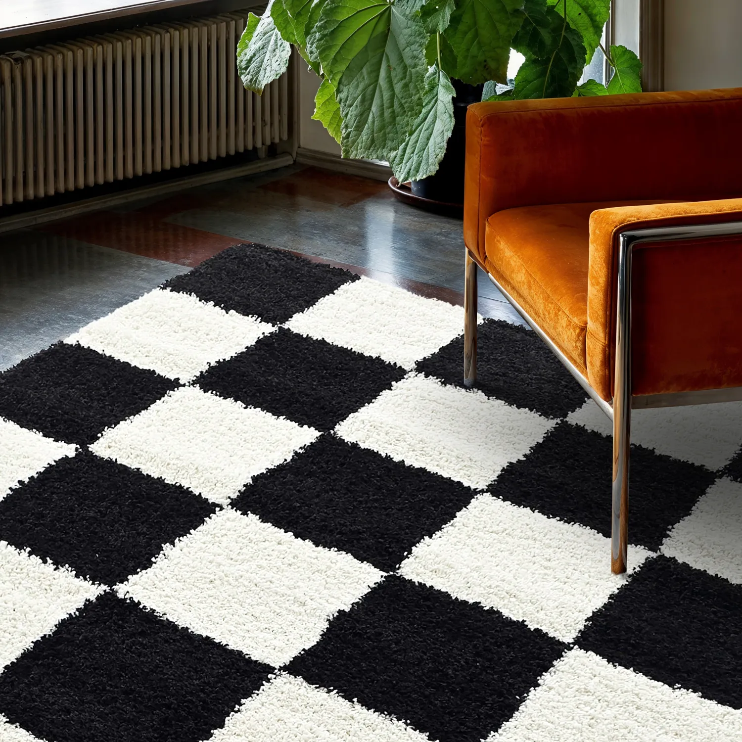 Hoogpolig vloerkleed - Gordes (zwart/wit)