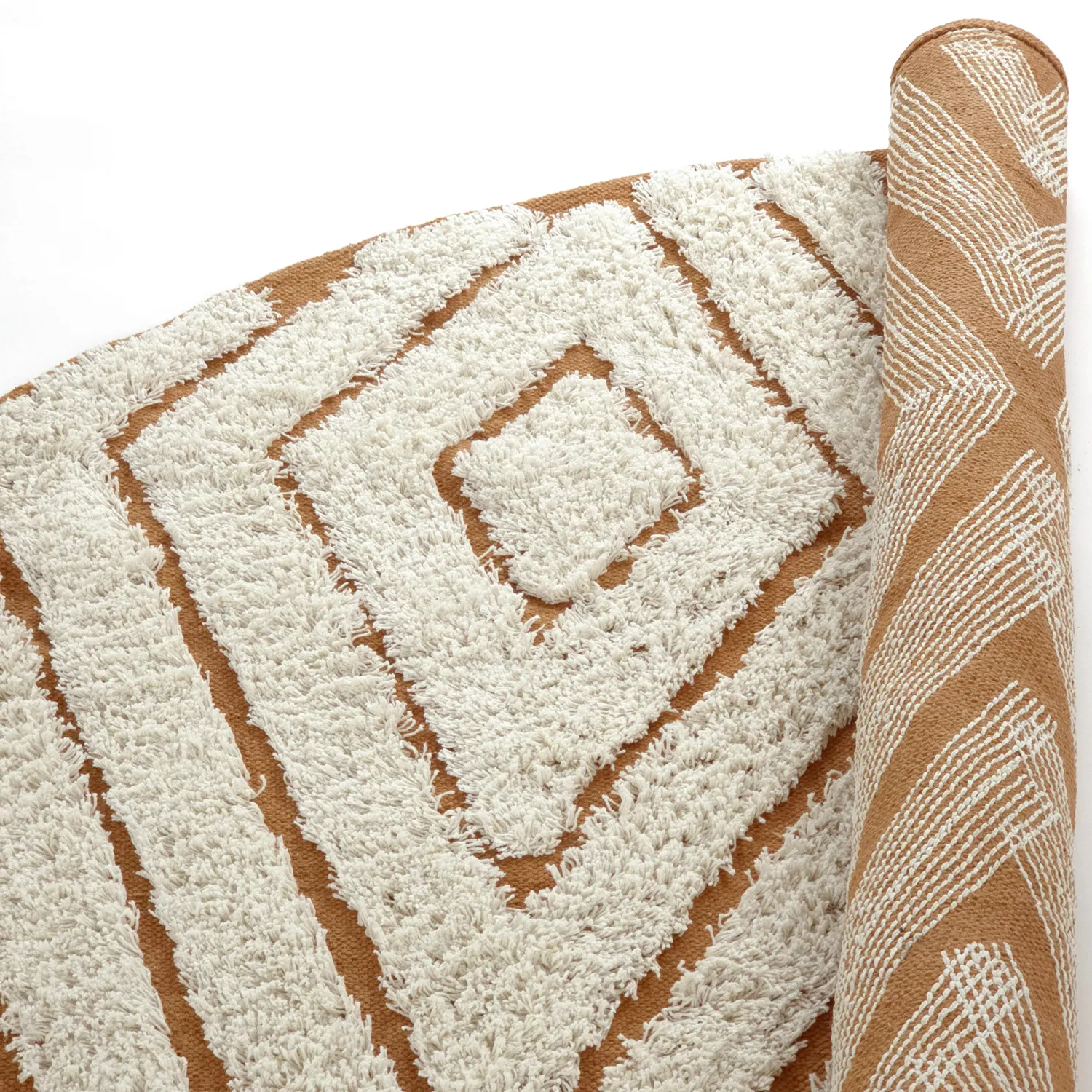 Ronde vloerkleden - Holwell Natural Cotton Shaggy (gebroken wit/bruin)