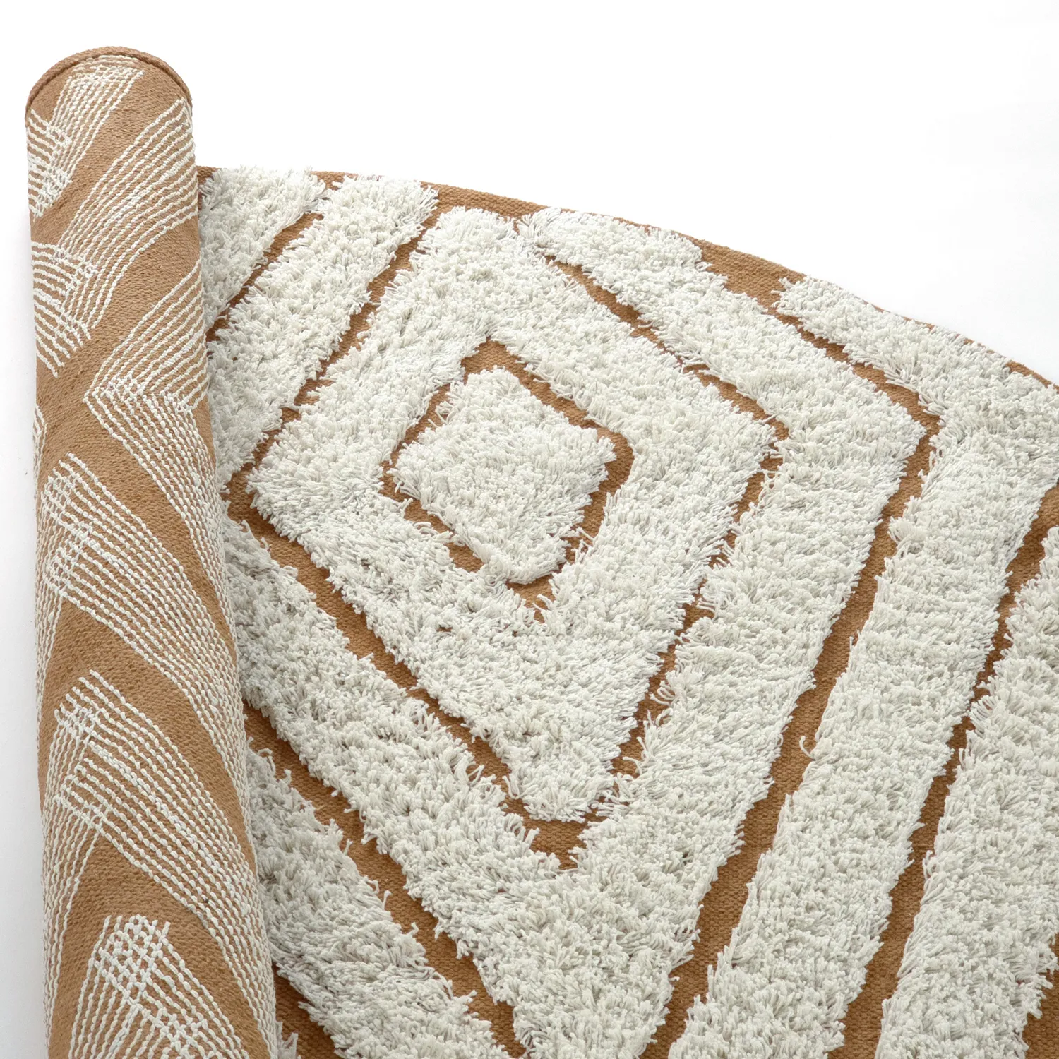 Ronde vloerkleden - Holwell Natural Cotton Shaggy (gebroken wit/bruin)