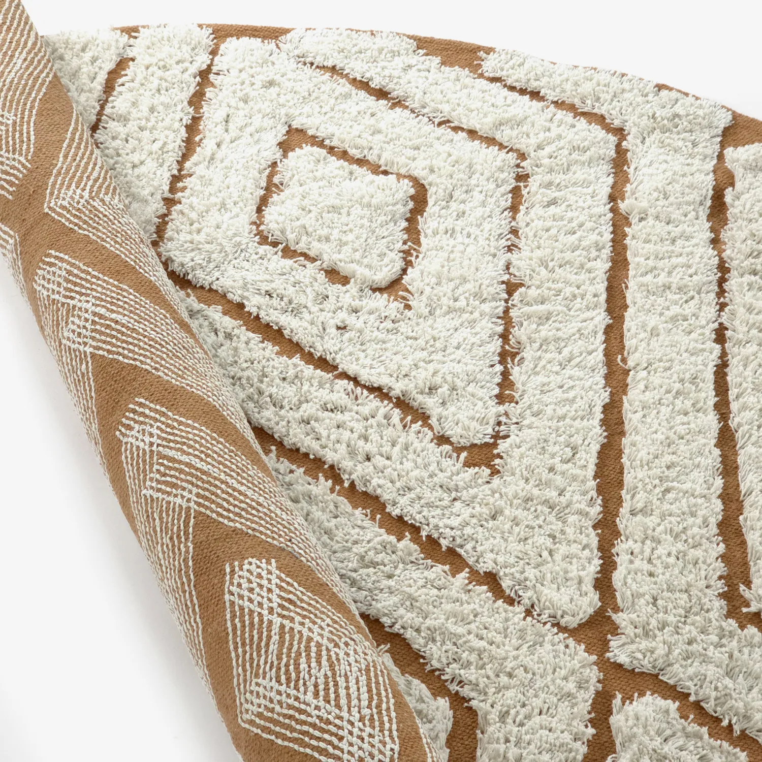 Ronde vloerkleden - Holwell Natural Cotton Shaggy (gebroken wit/bruin)