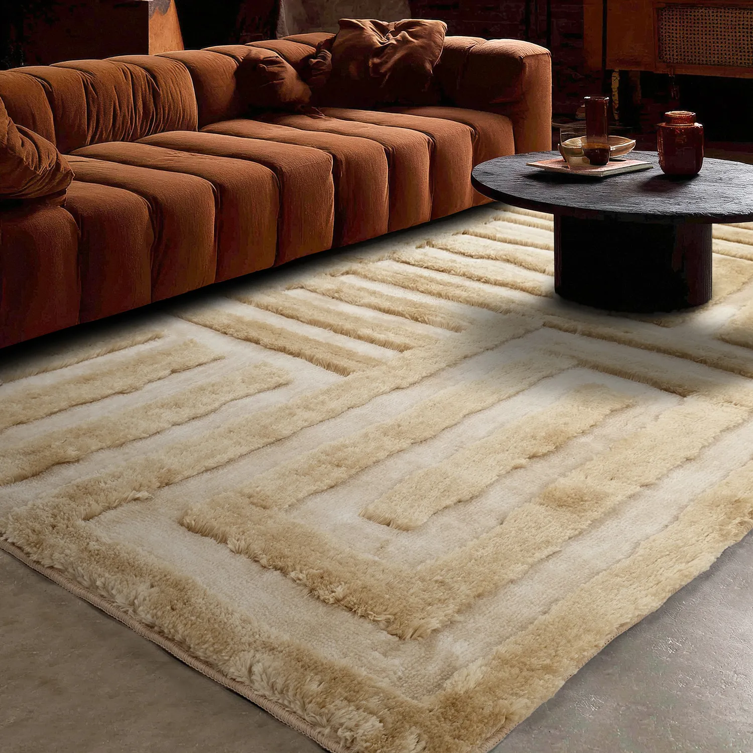 Hoogpolig vloerkleed - Karbala (crème/beige)