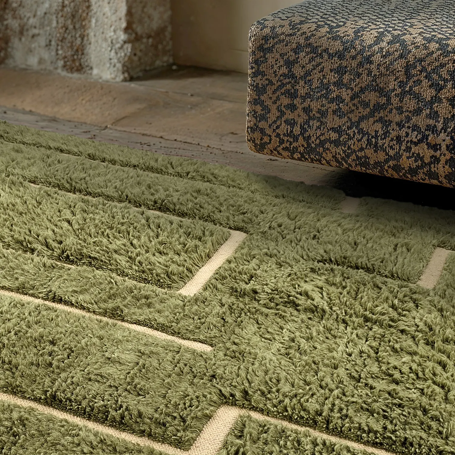 Hoogpolig vloerkleed - Kiberg Hand Woven Wool Shaggy (groente)