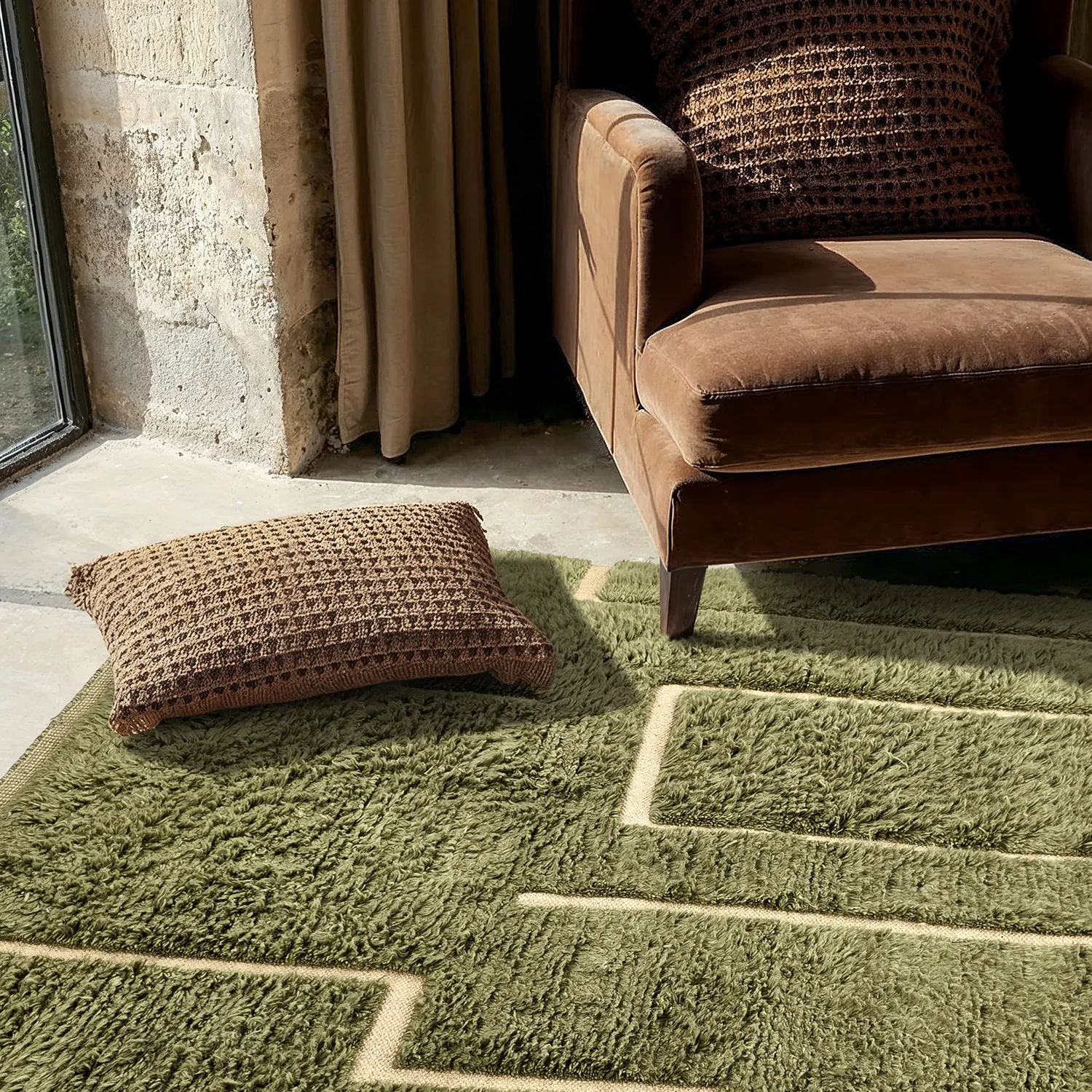 Hoogpolig vloerkleed - Kiberg Hand Woven Wool Shaggy (groente)