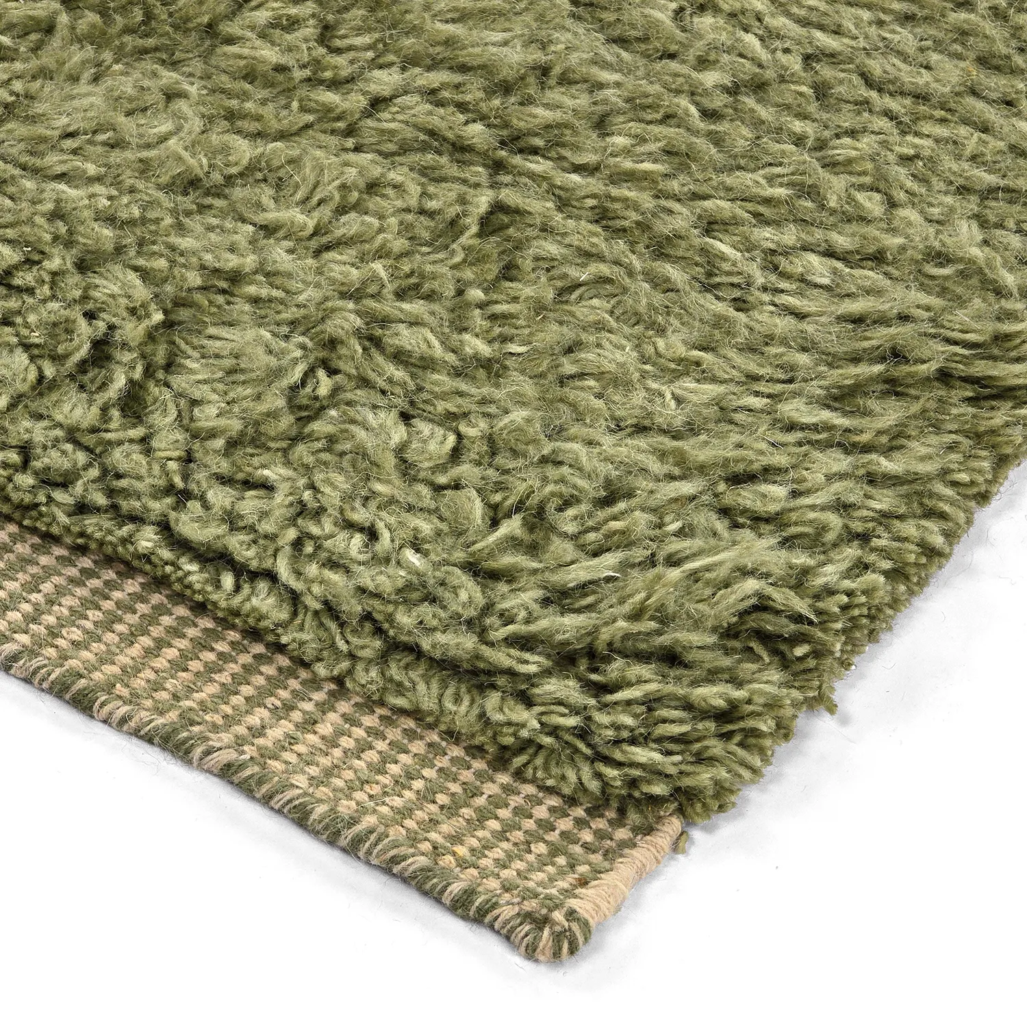 Hoogpolig vloerkleed - Kiberg Hand Woven Wool Shaggy (groente)