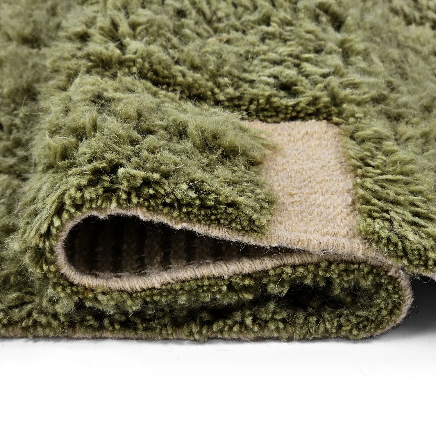 Hoogpolig vloerkleed - Kiberg Hand Woven Wool Shaggy (groente)