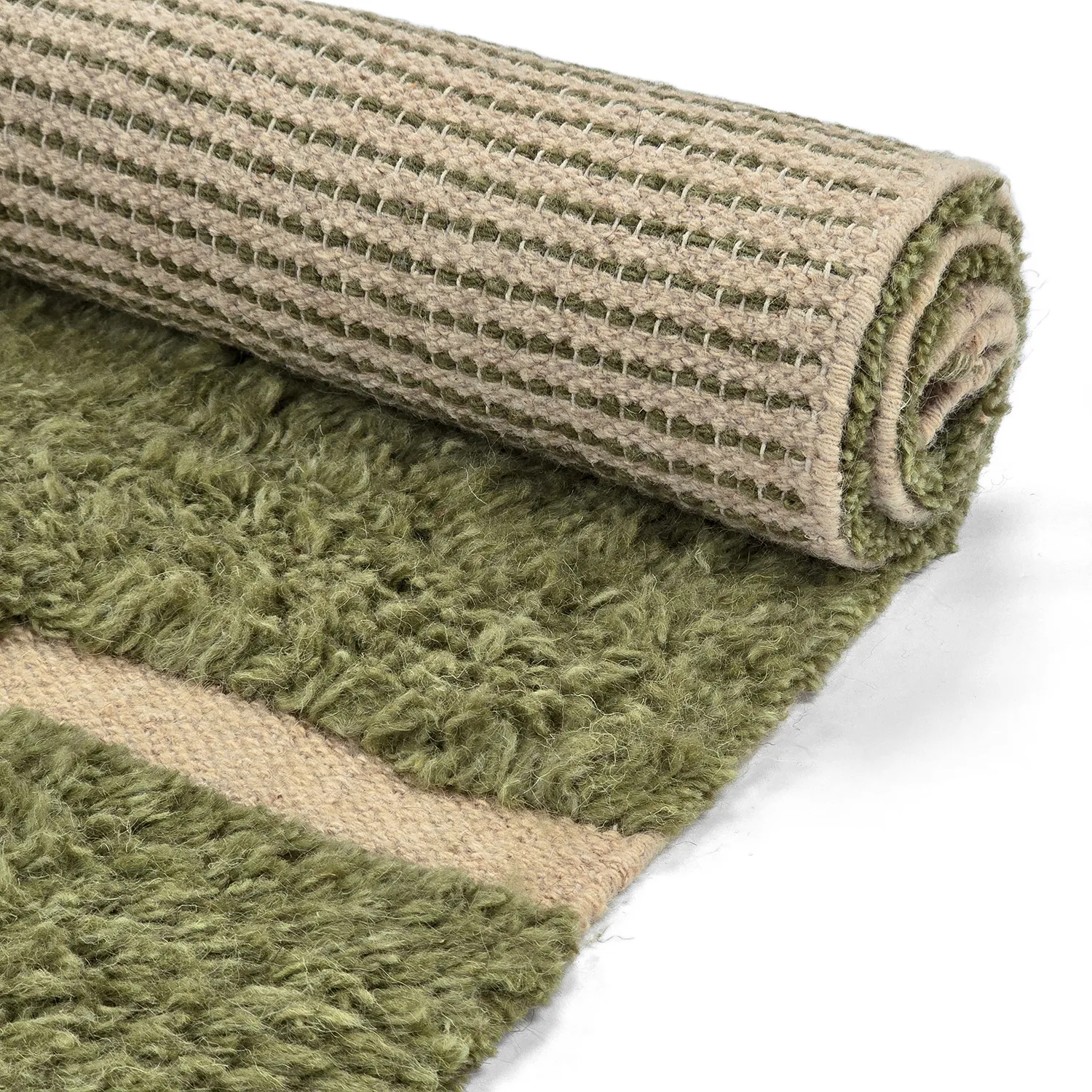 Hoogpolig vloerkleed - Kiberg Hand Woven Wool Shaggy (groente)