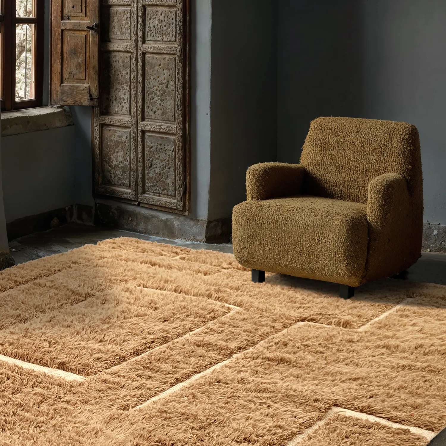 Hoogpolig vloerkleed - Kiberg Hand Woven Wool Shaggy (beige)