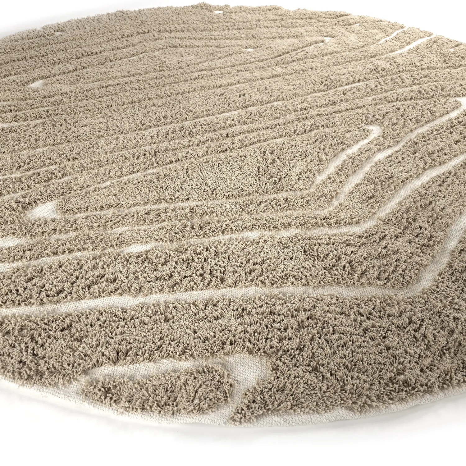 Ronde vloerkleden - Kindon Natural Cotton Shaggy (beige/wit)