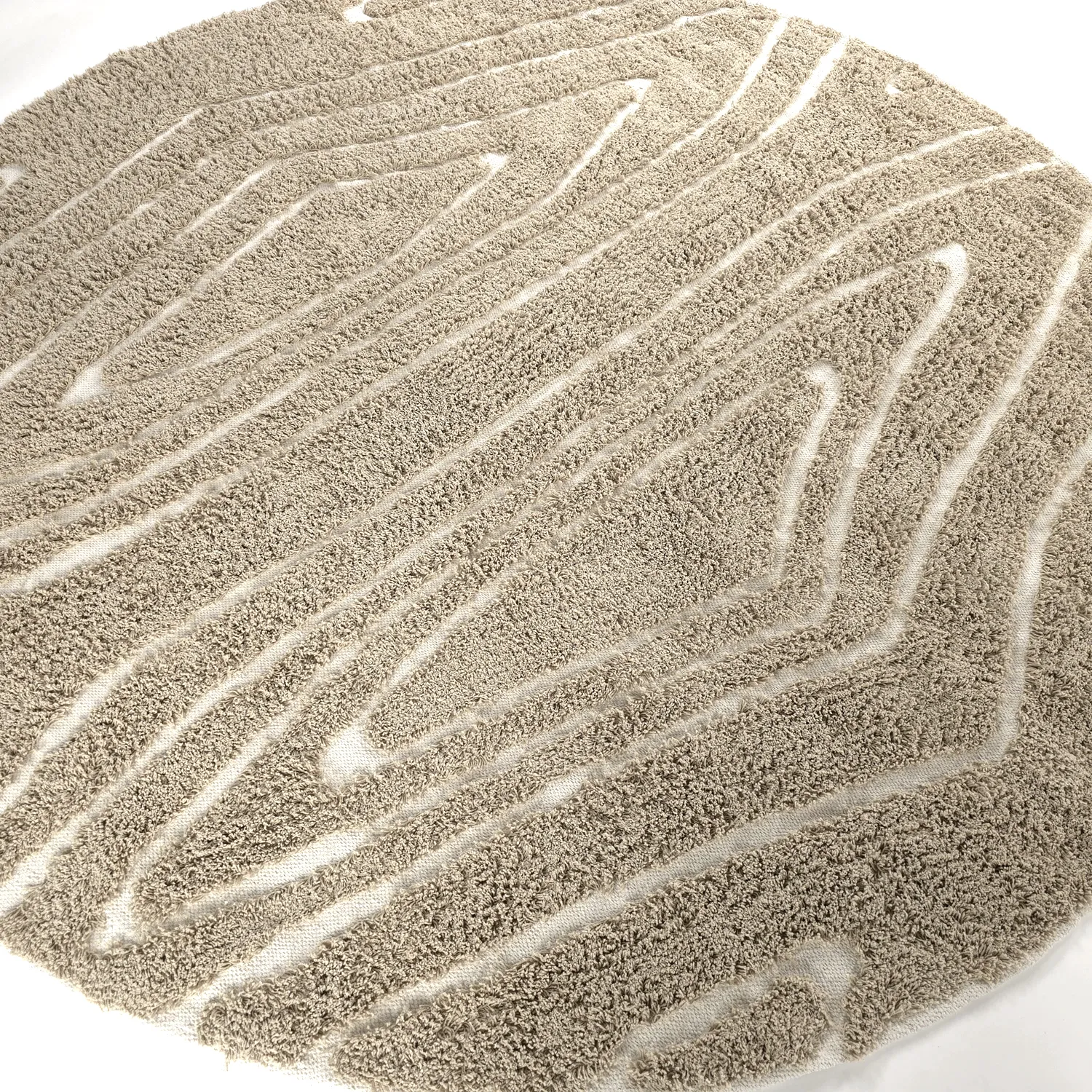 Ronde vloerkleden - Kindon Natural Cotton Shaggy (beige/wit)