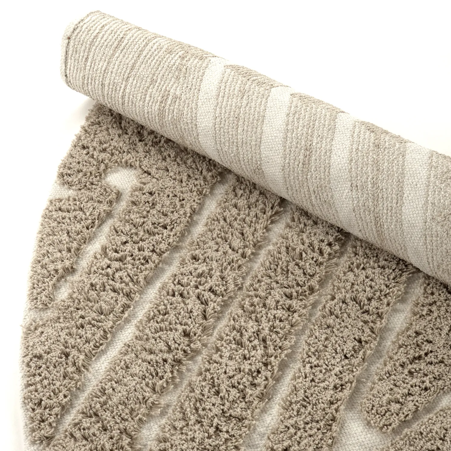 Ronde vloerkleden - Kindon Natural Cotton Shaggy (beige/wit)