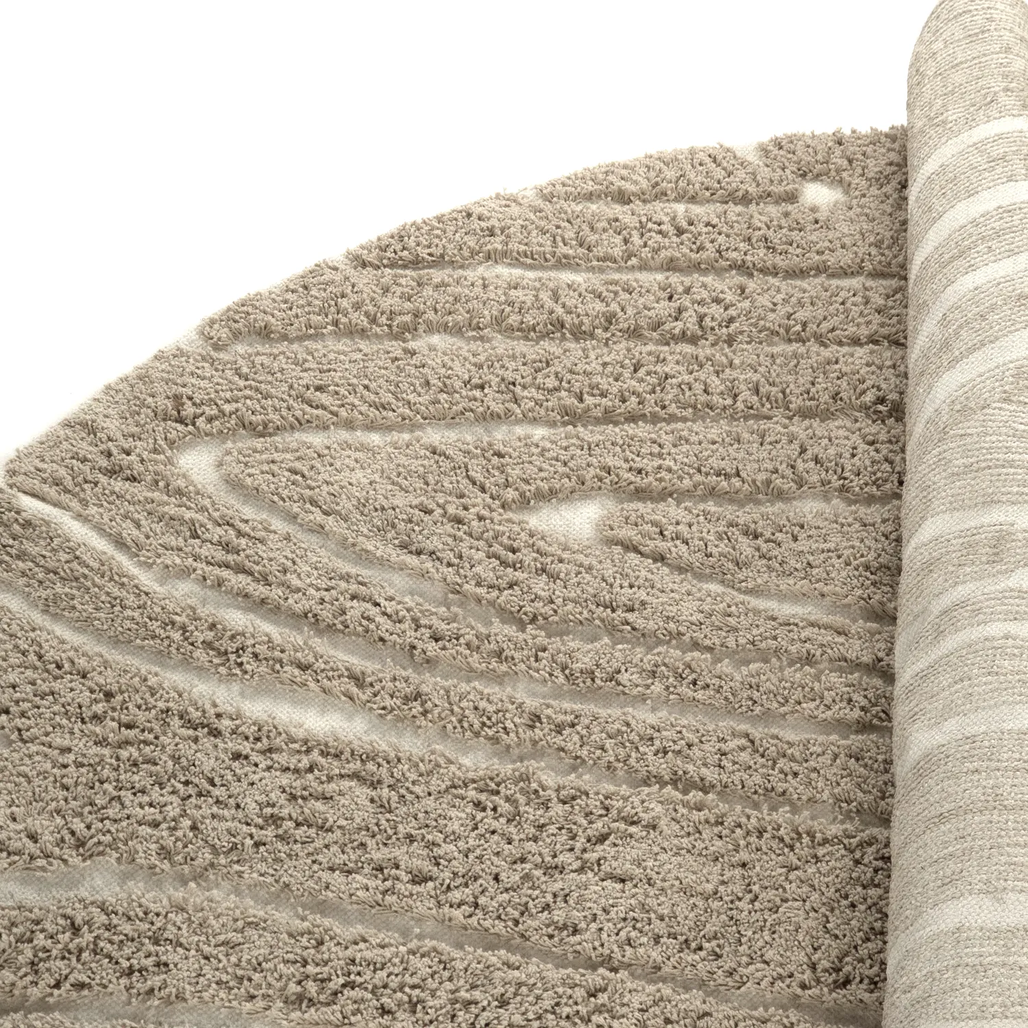 Ronde vloerkleden - Kindon Natural Cotton Shaggy (beige/wit)