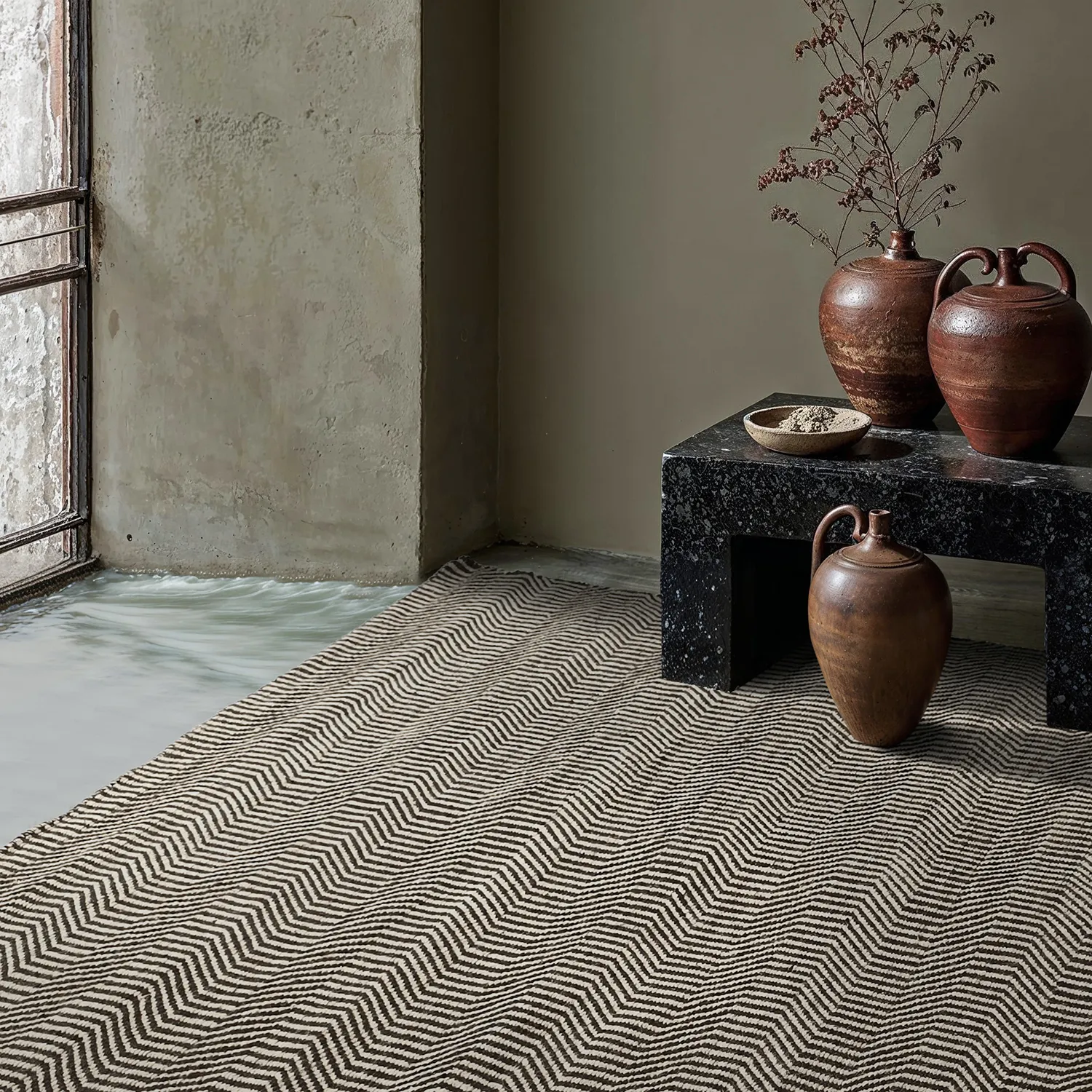 Wollen-vloerkleed - Larkana (beige/zwart)