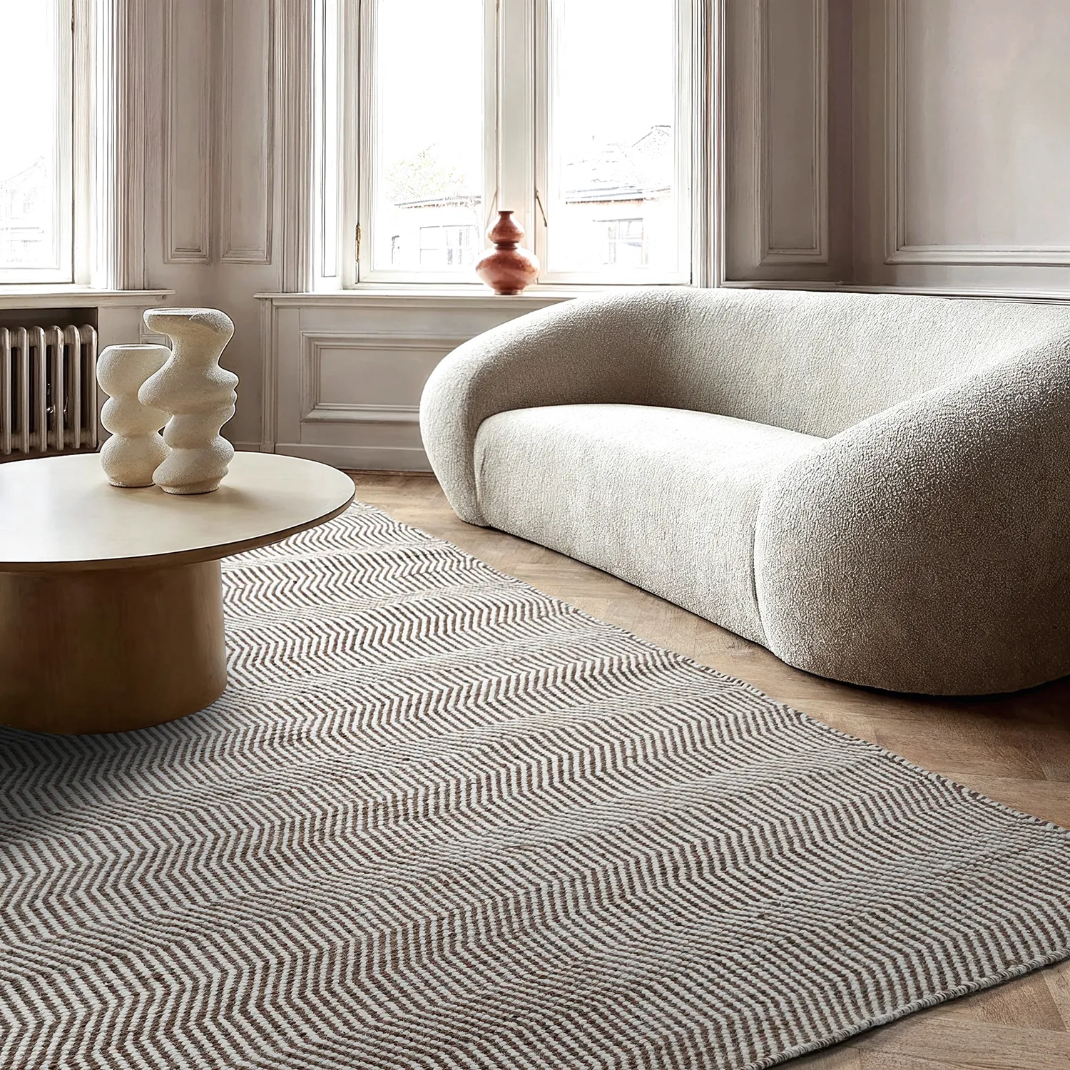 Wollen-vloerkleed - Larkana (bruin/wit)