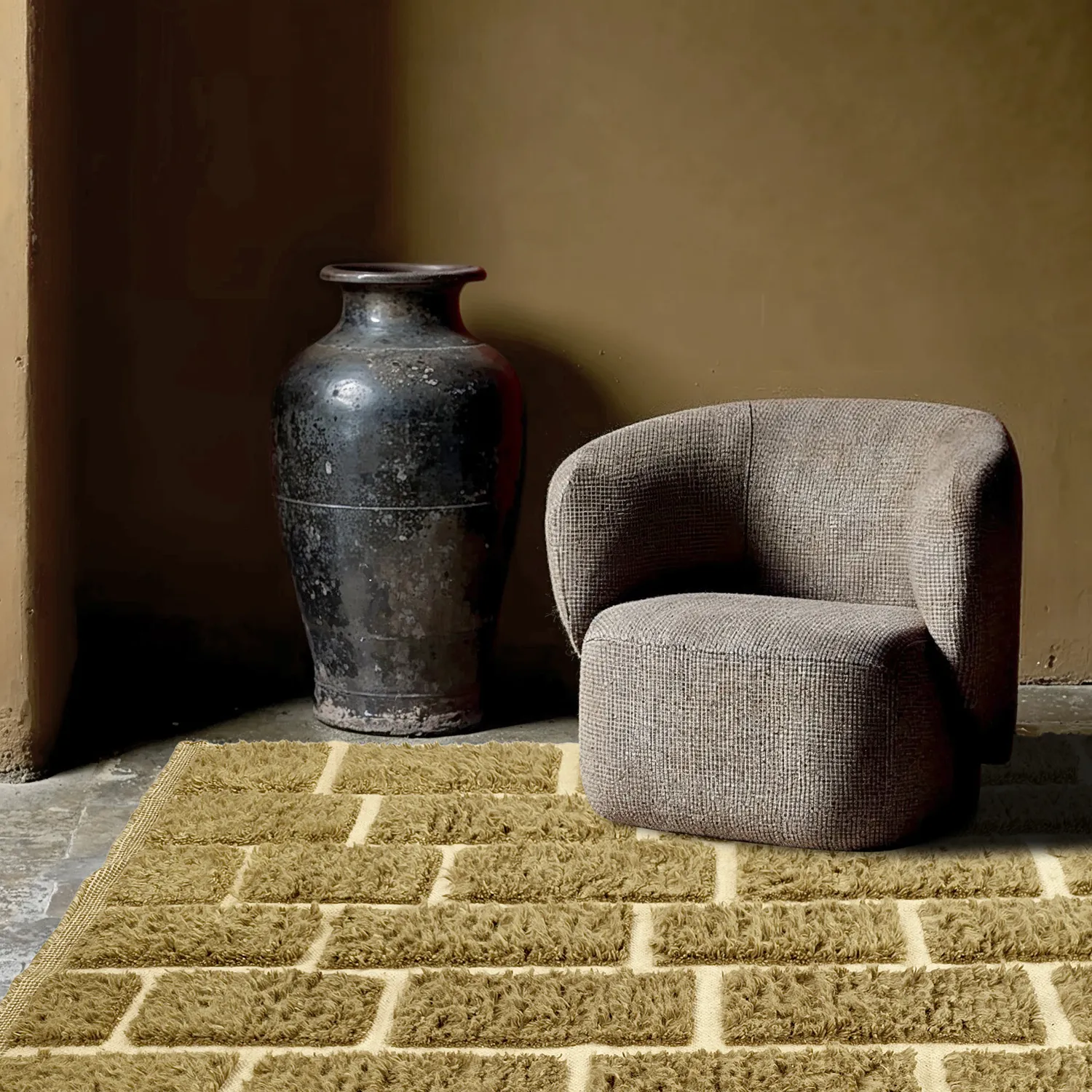 Hoogpolig vloerkleed - Leknes Hand Woven Wool Shaggy (groente)