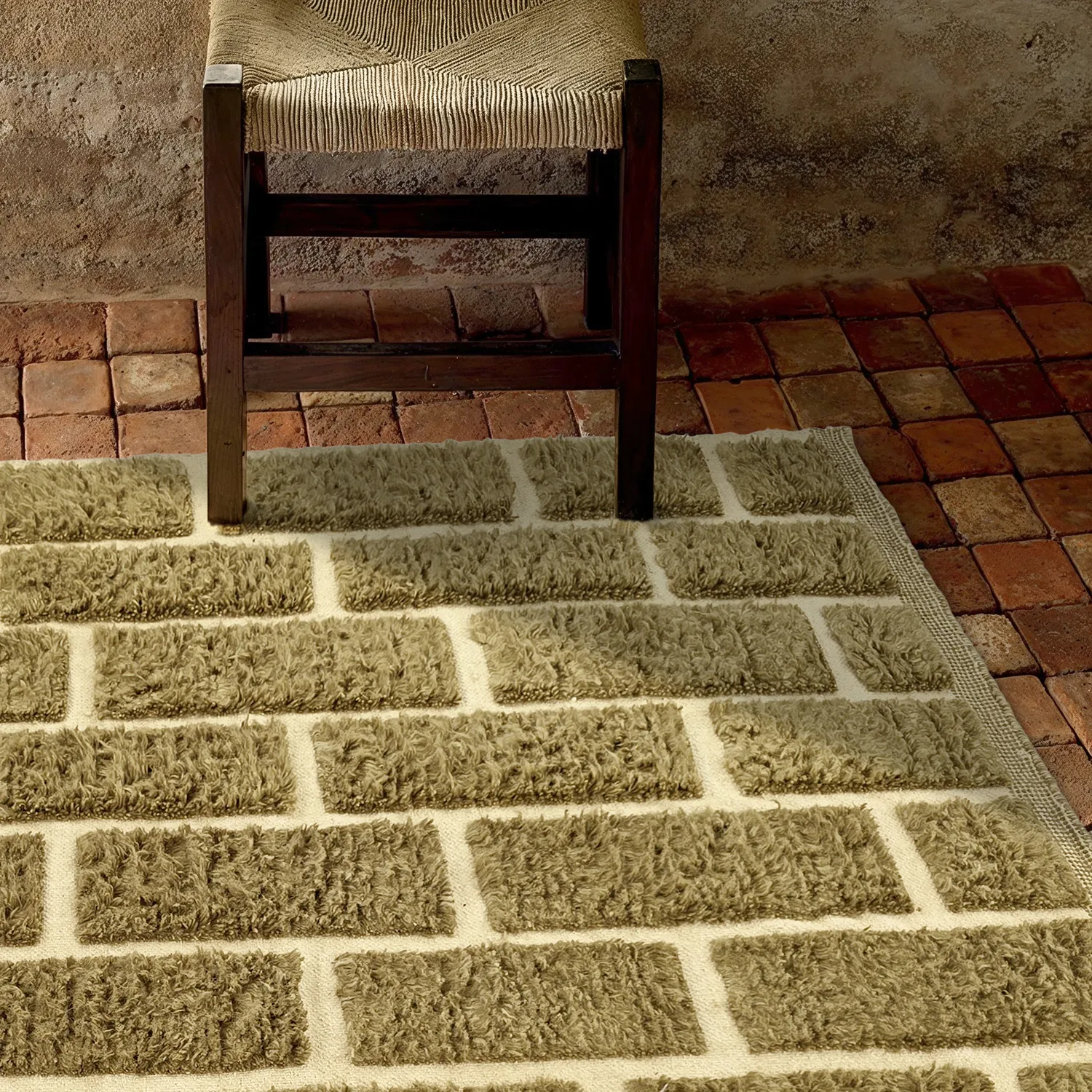 Hoogpolig vloerkleed - Leknes Hand Woven Wool Shaggy (groente)