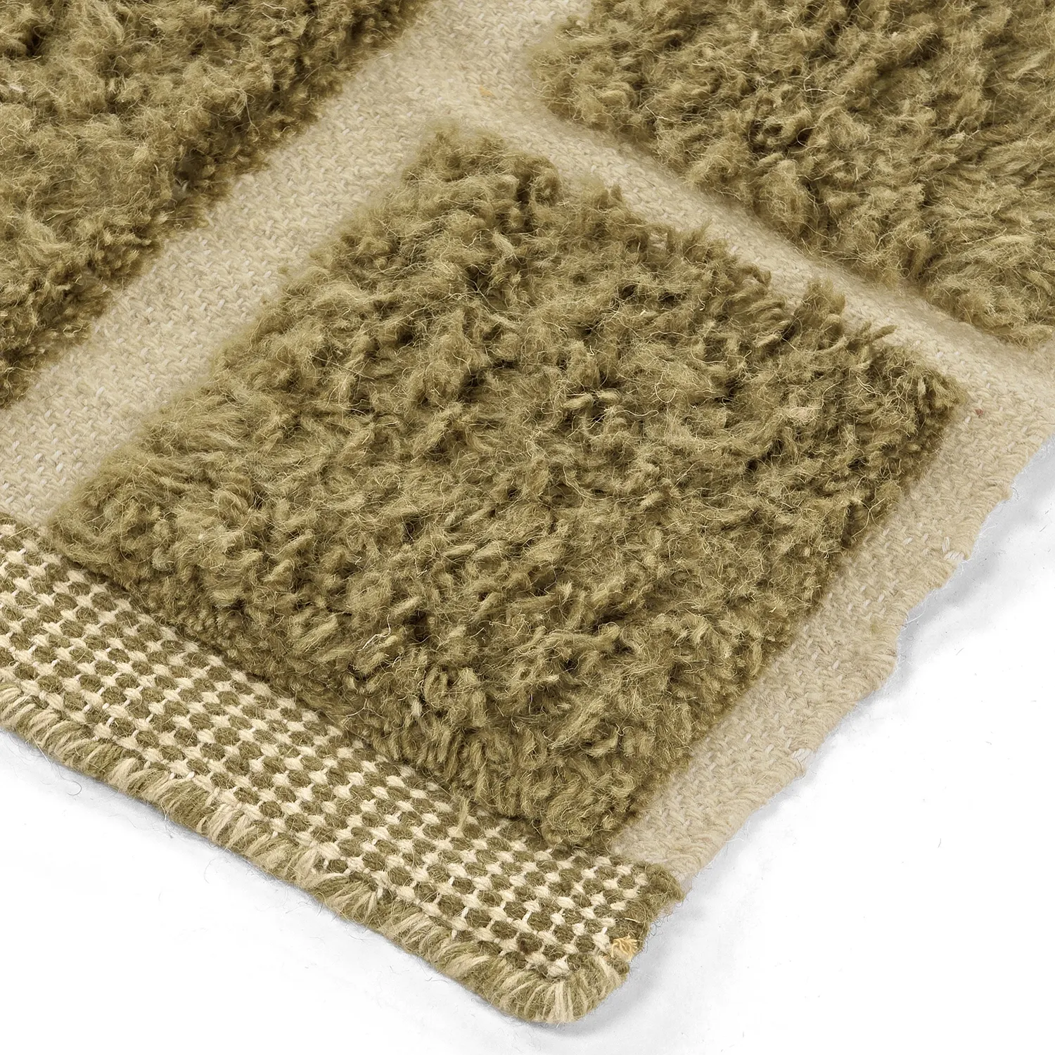 Hoogpolig vloerkleed - Leknes Hand Woven Wool Shaggy (groente)