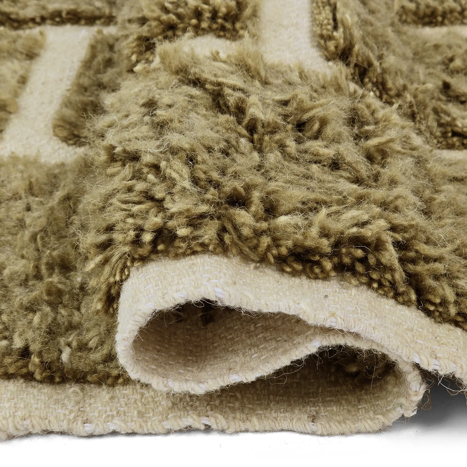 Hoogpolig vloerkleed - Leknes Hand Woven Wool Shaggy (groente)